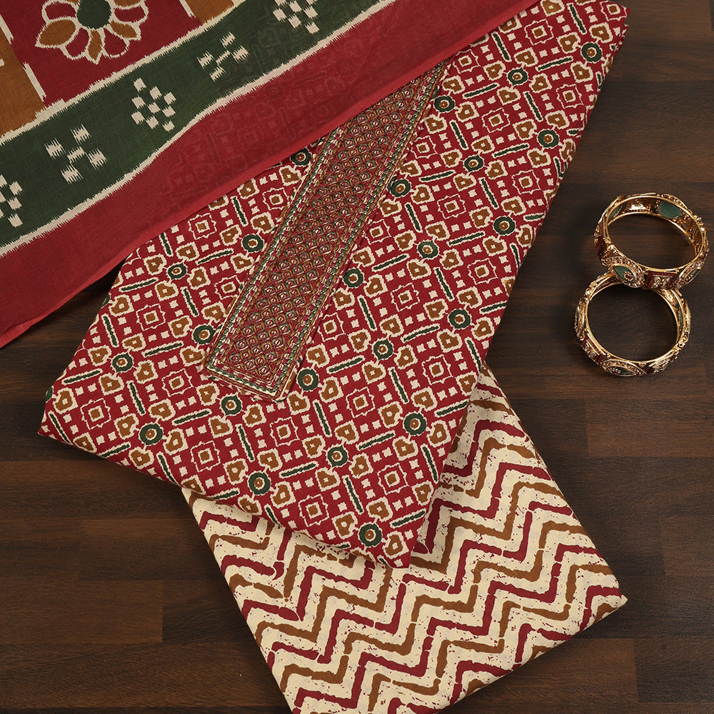 Printed Cotton Fabric Unstitched Suit