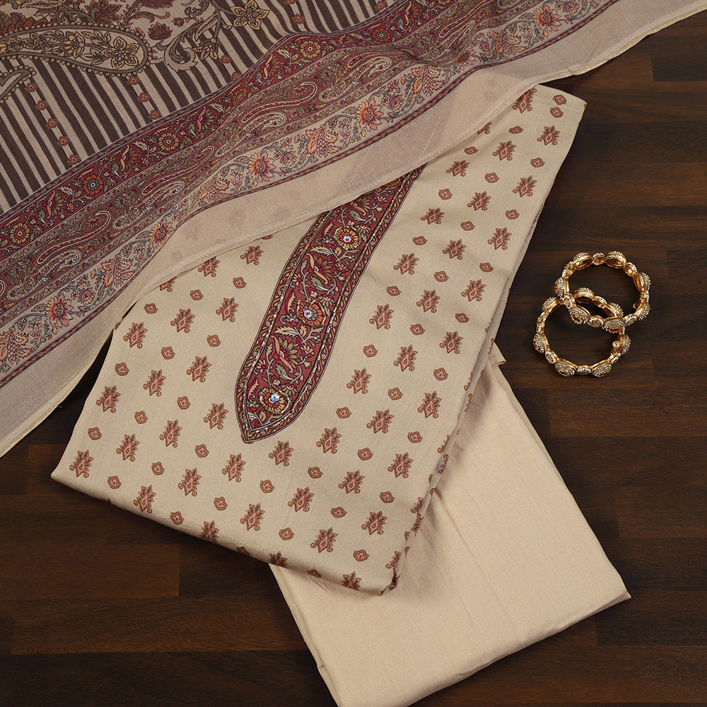 Muslin Cotton Unstitched Fabric Suit With Zarkan Work