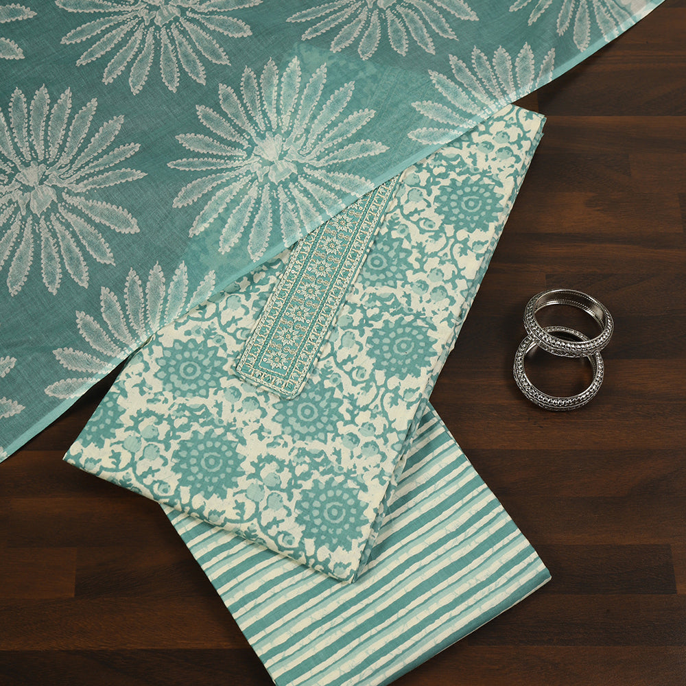 Printed Cotton Unstitched Suit with Stylish Neck Patch