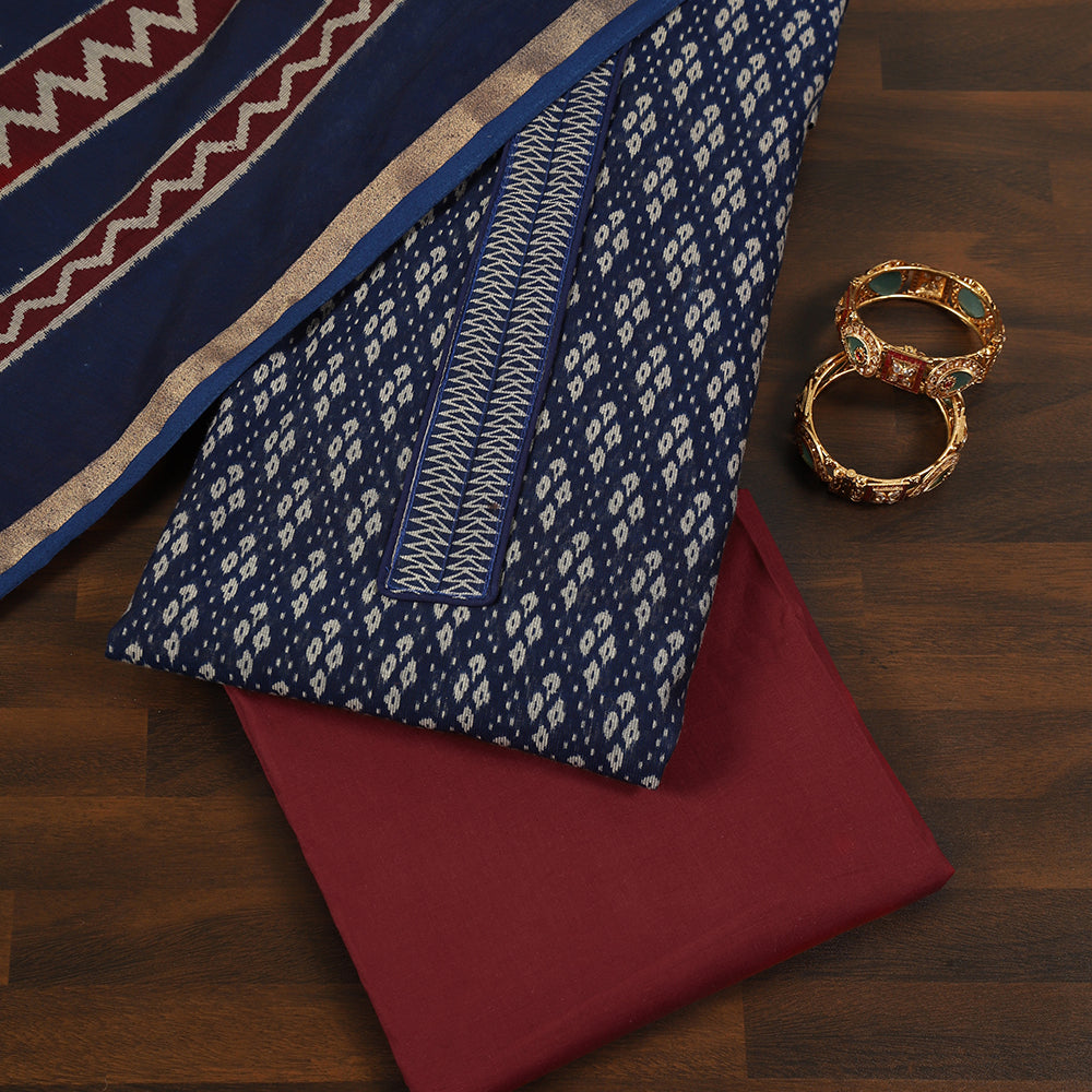 Printed Cotton Unstitched Suit with Stylish Neck Patch