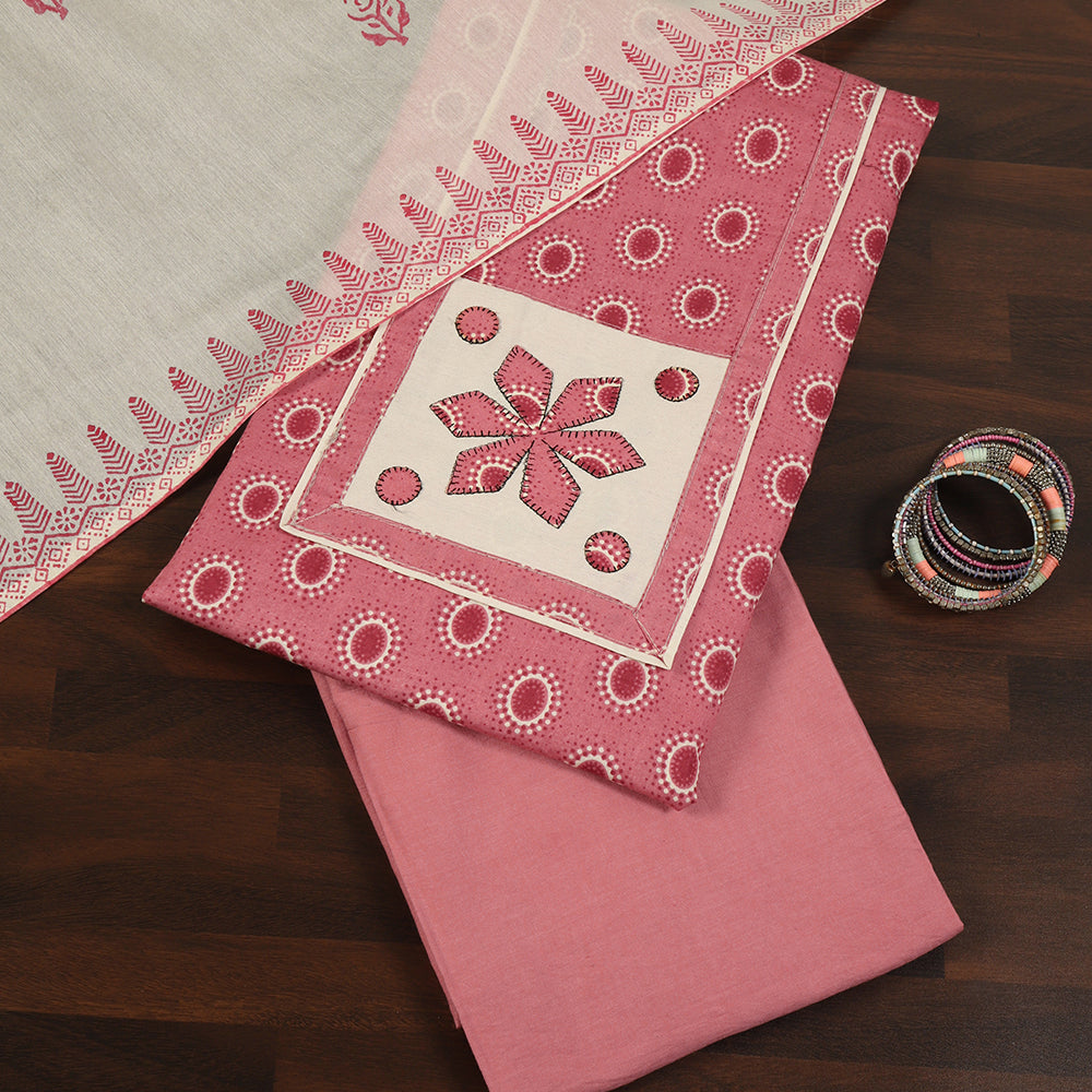 Printed Cotton Unstitched Suit with Stylish Neck Patch