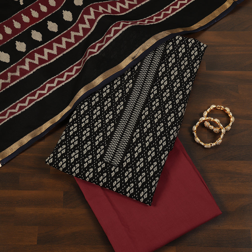 Printed Cotton Unstitched Suit with Stylish Neck Patch