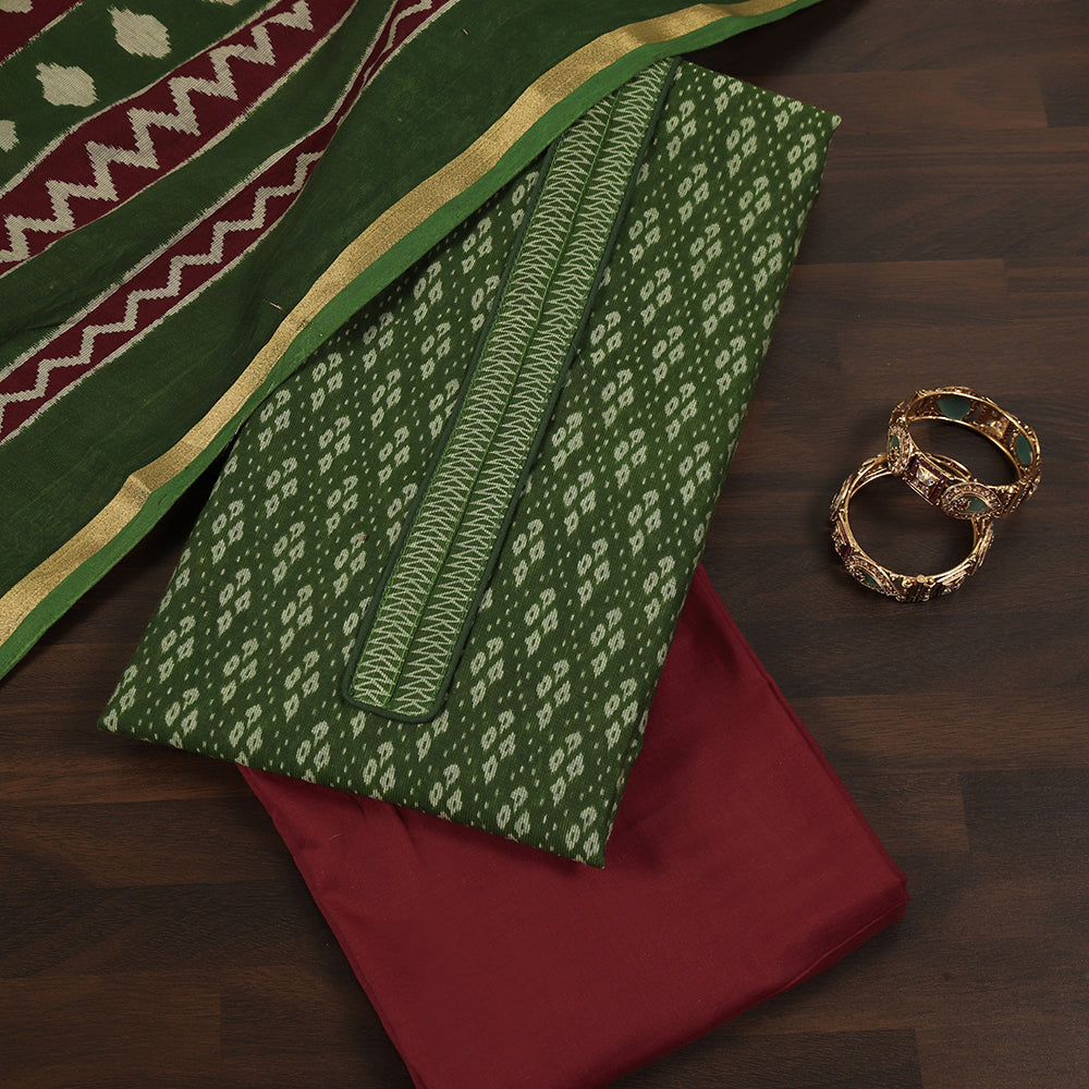 Printed Cotton Unstitched Suit with Stylish Neck Patch