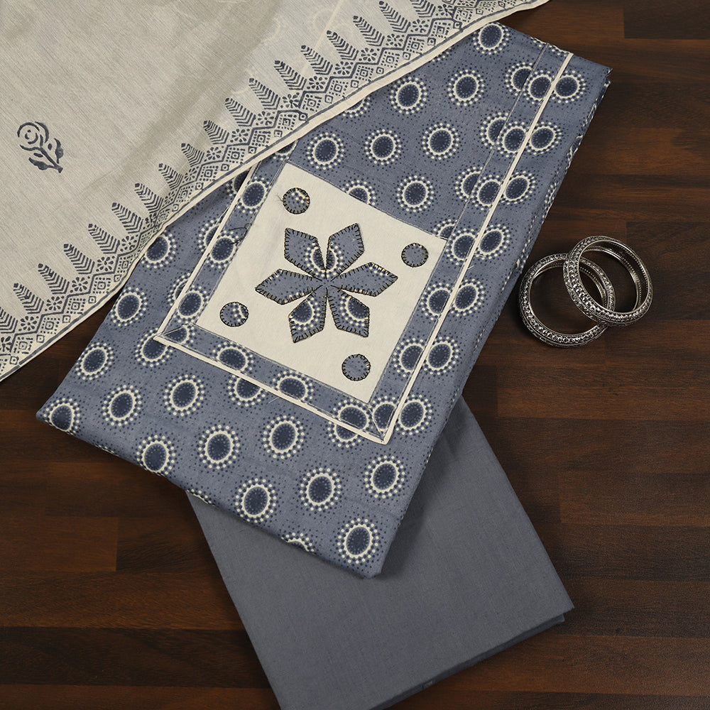 Printed Cotton Unstitched Suit with Stylish Neck Patch
