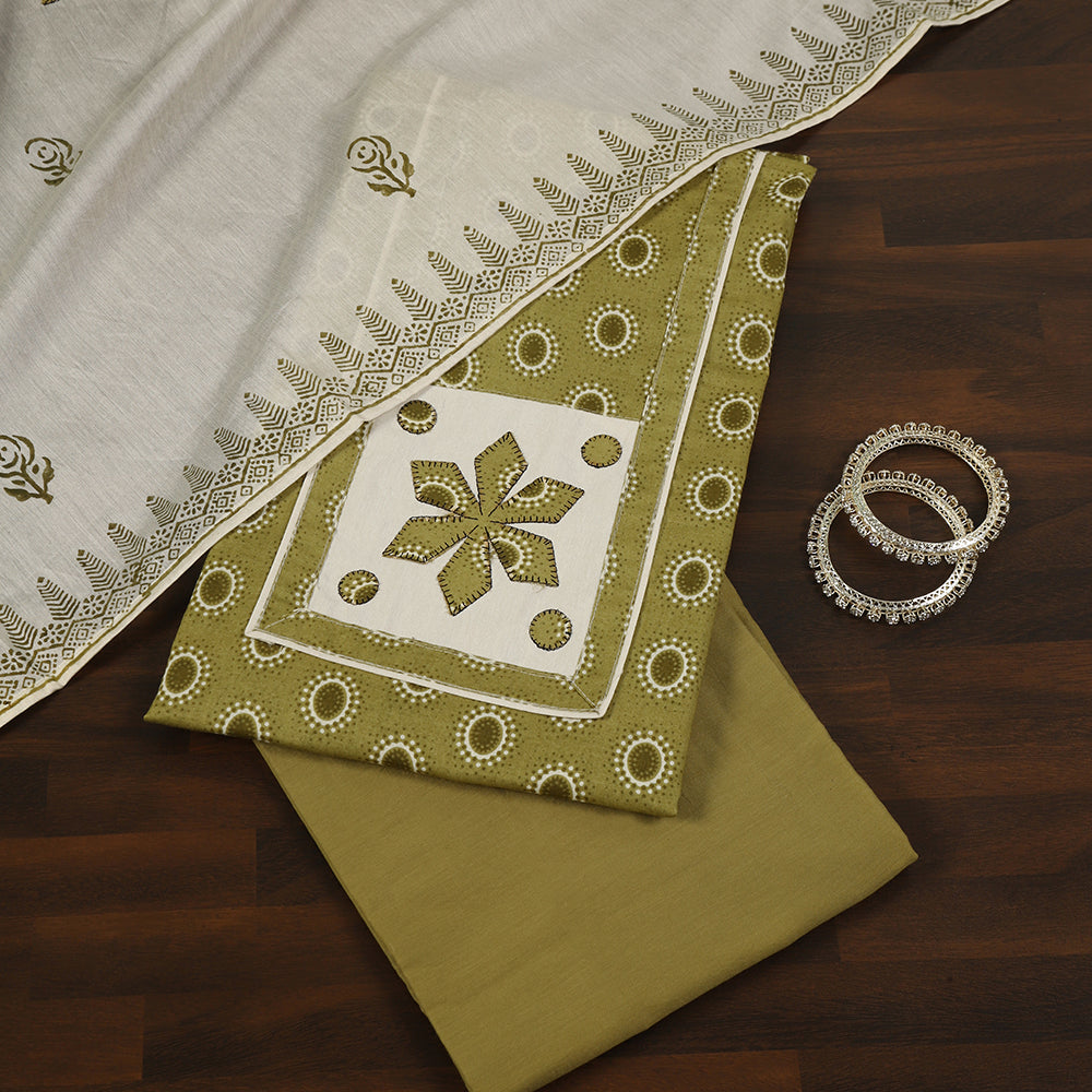 Printed Cotton Unstitched Suit with Stylish Neck Patch