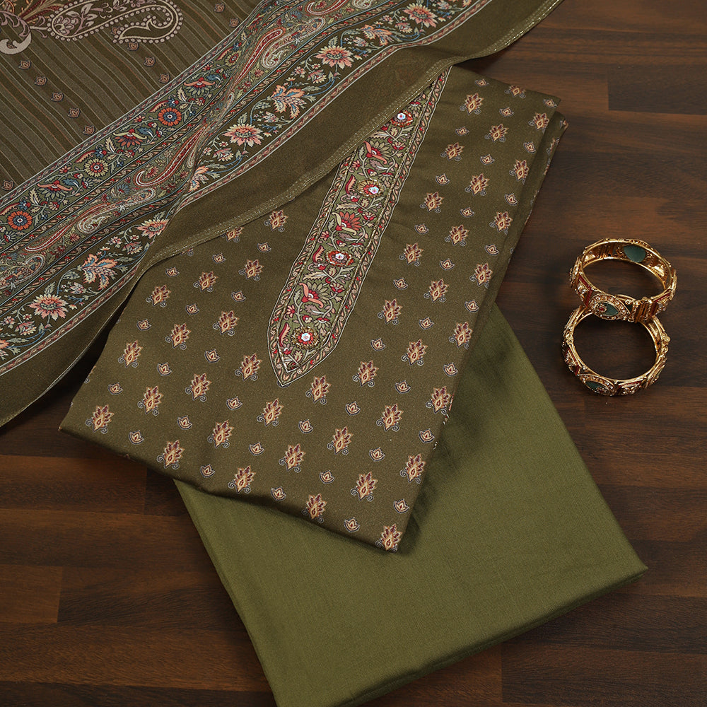 Muslin Cotton Unstitched Fabric Suit With Zarkan Work