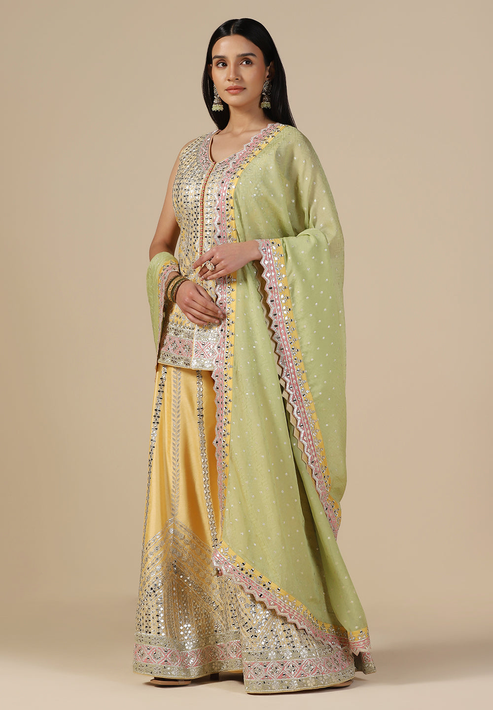 Shop Yellow Serenity Raw Silk Sharara Suit