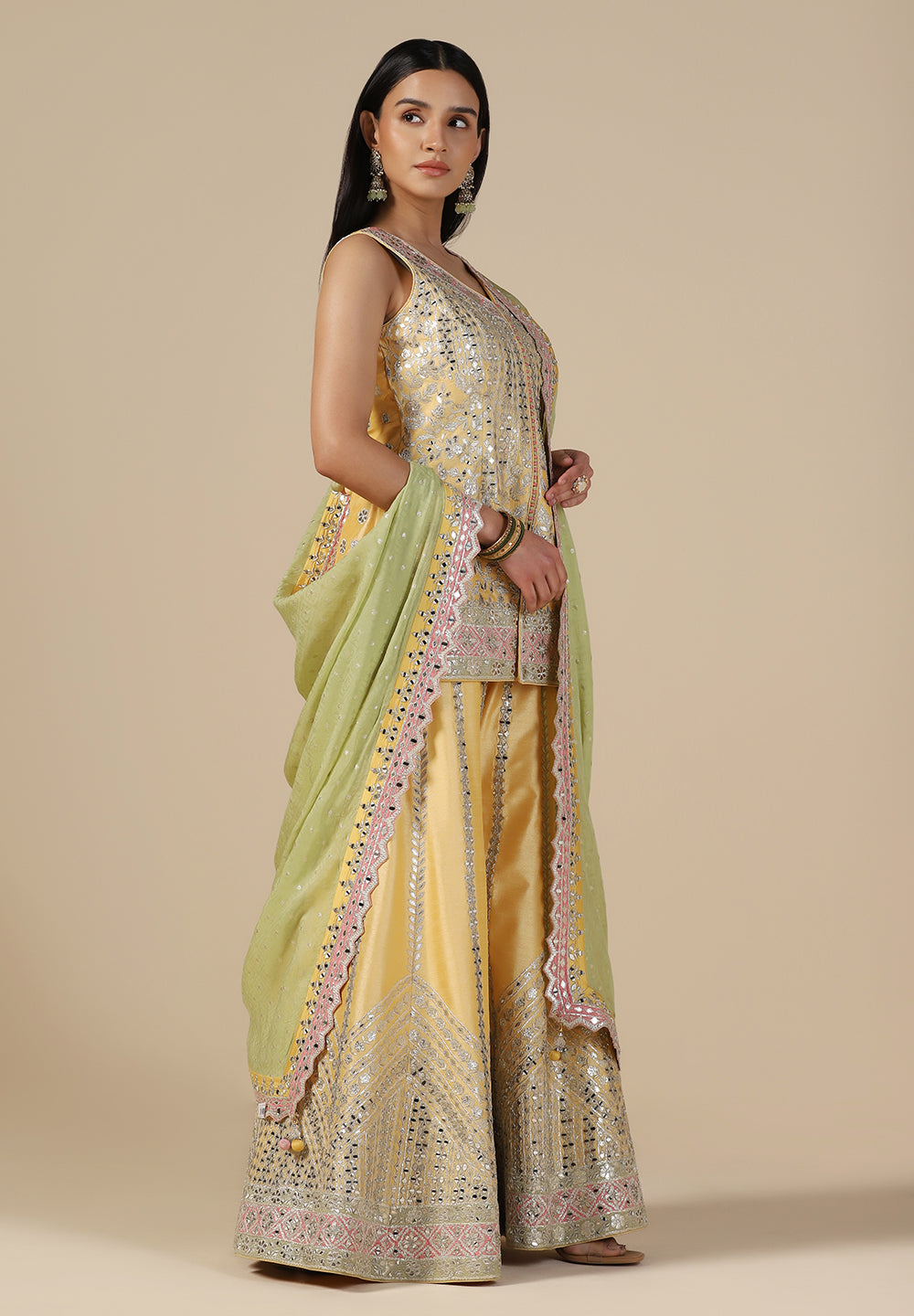 Yellow Serenity Raw Silk Sharara Suit for Women