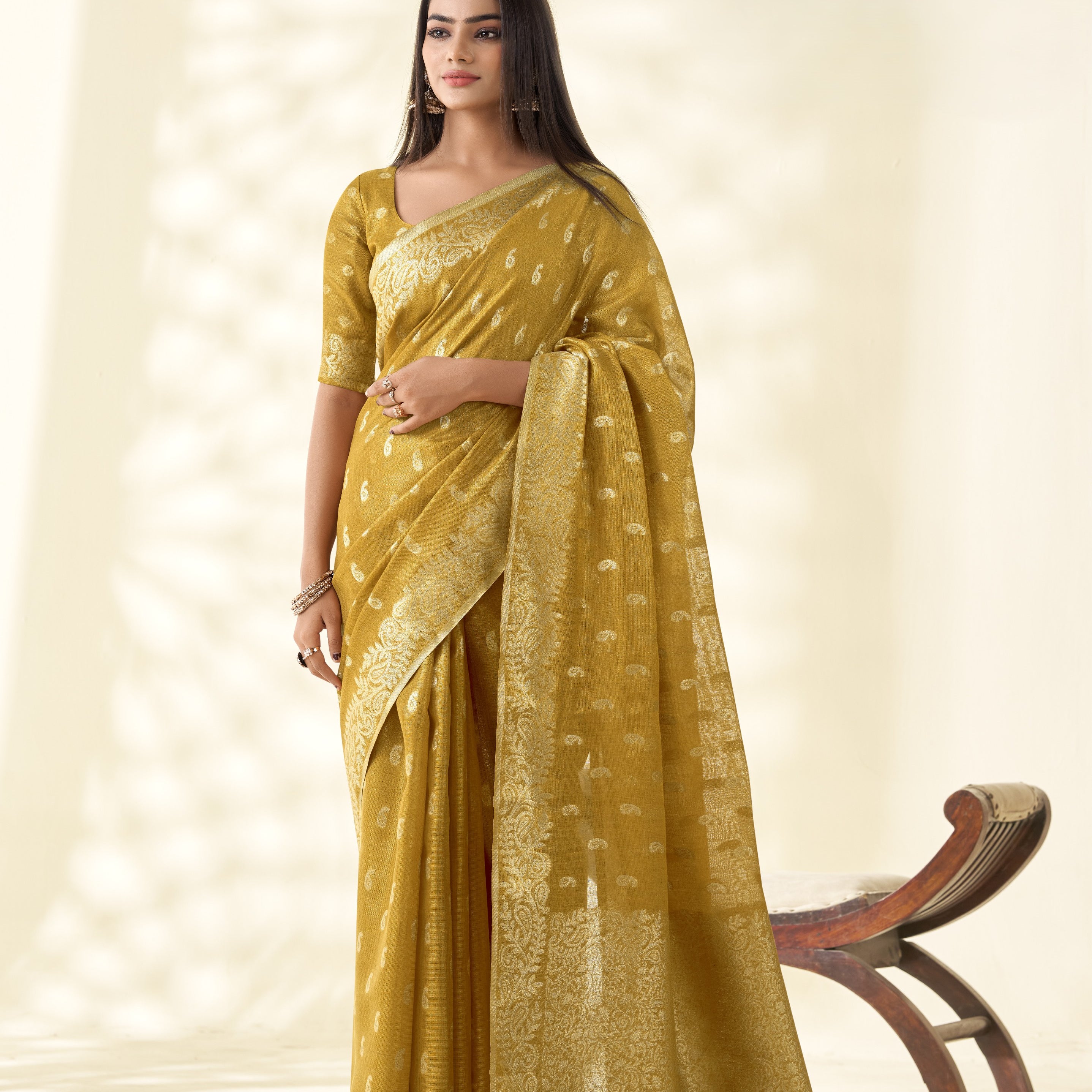 Banarasi Silk Saree with Silver Paisley Buttis