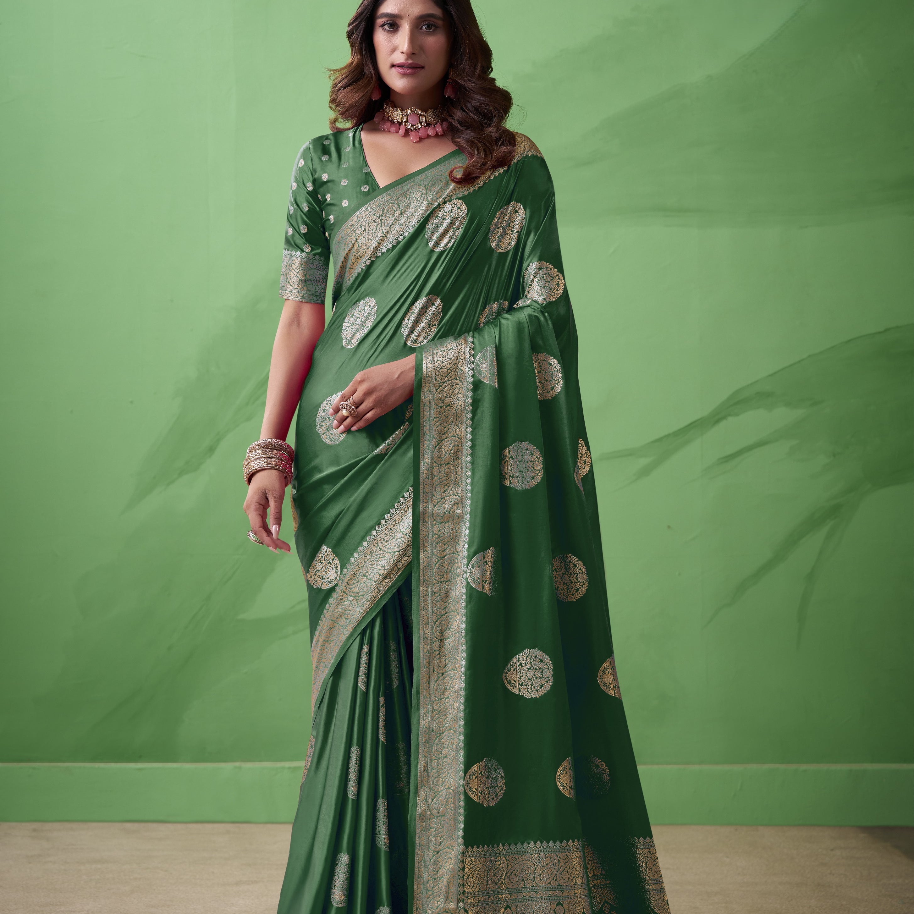 Royal Prussian Banarasi Silk Saree with Intricate Gold Zari Work