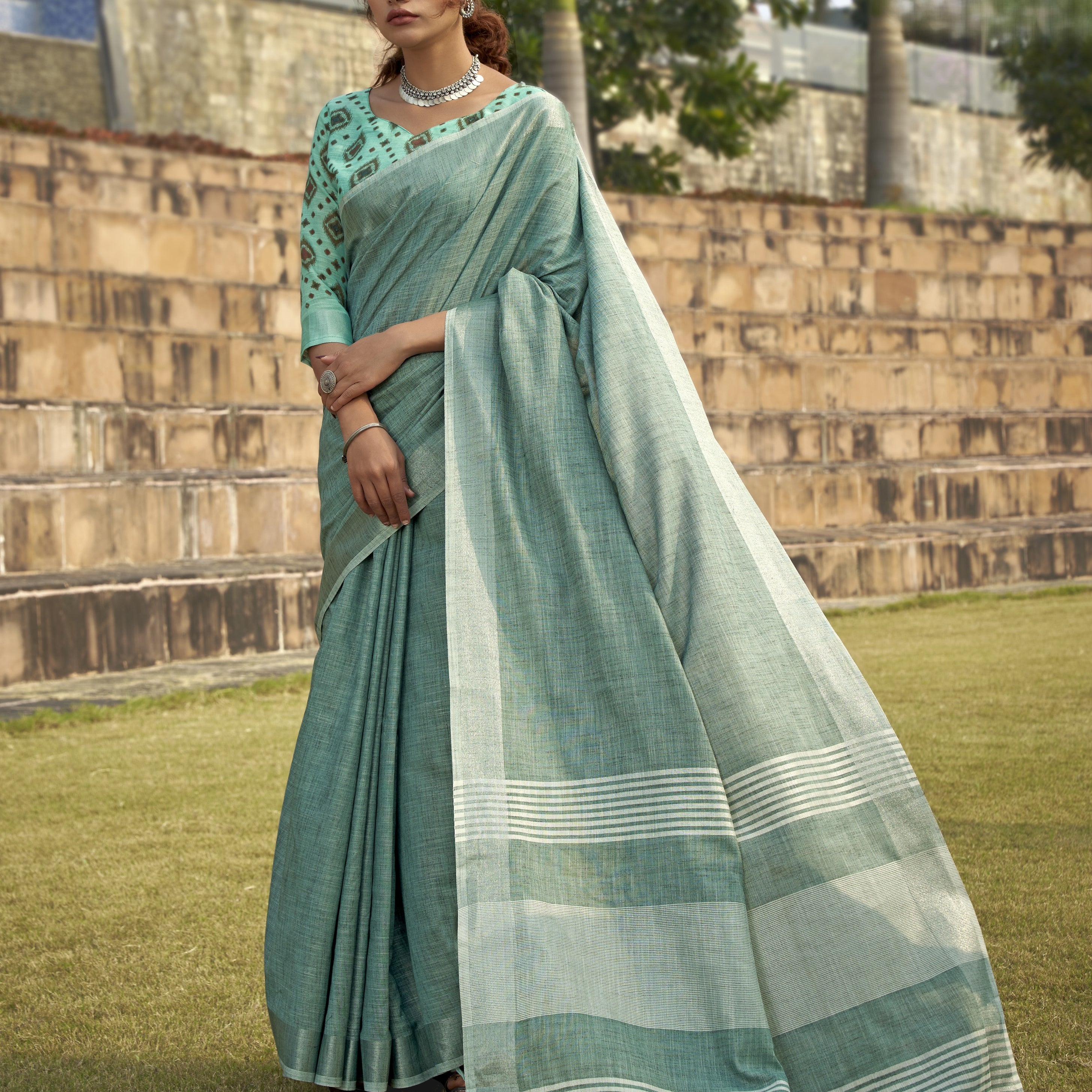 Silk Saree with a Touch of Silver Border