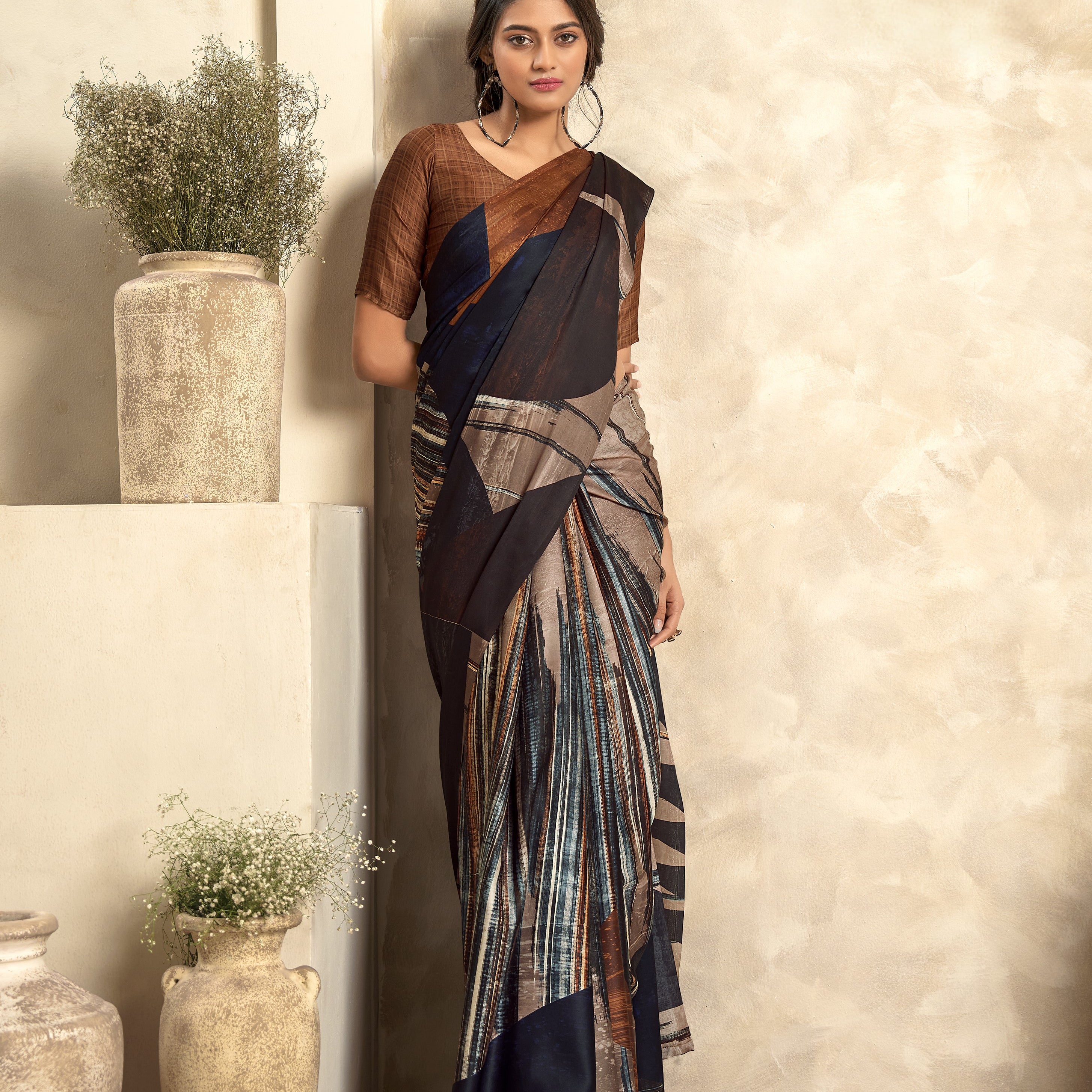Multi Printed Satin Crepe Saree