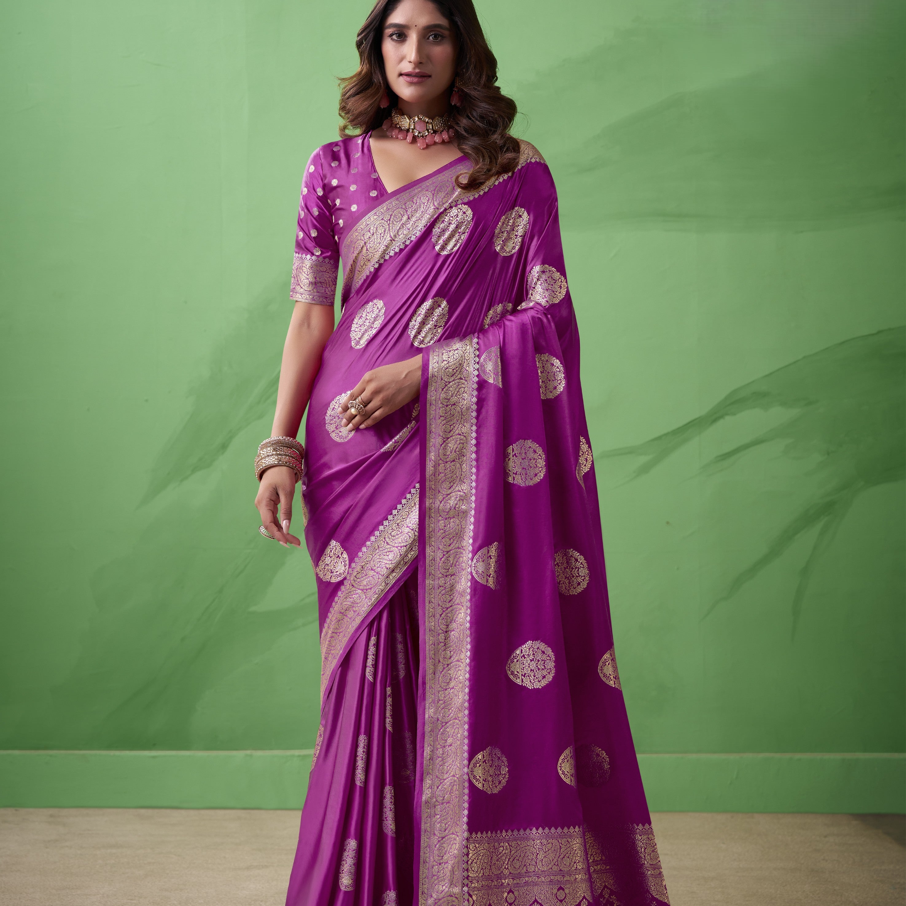 Royal Prussian Banarasi Silk Saree with Intricate Gold Zari Work