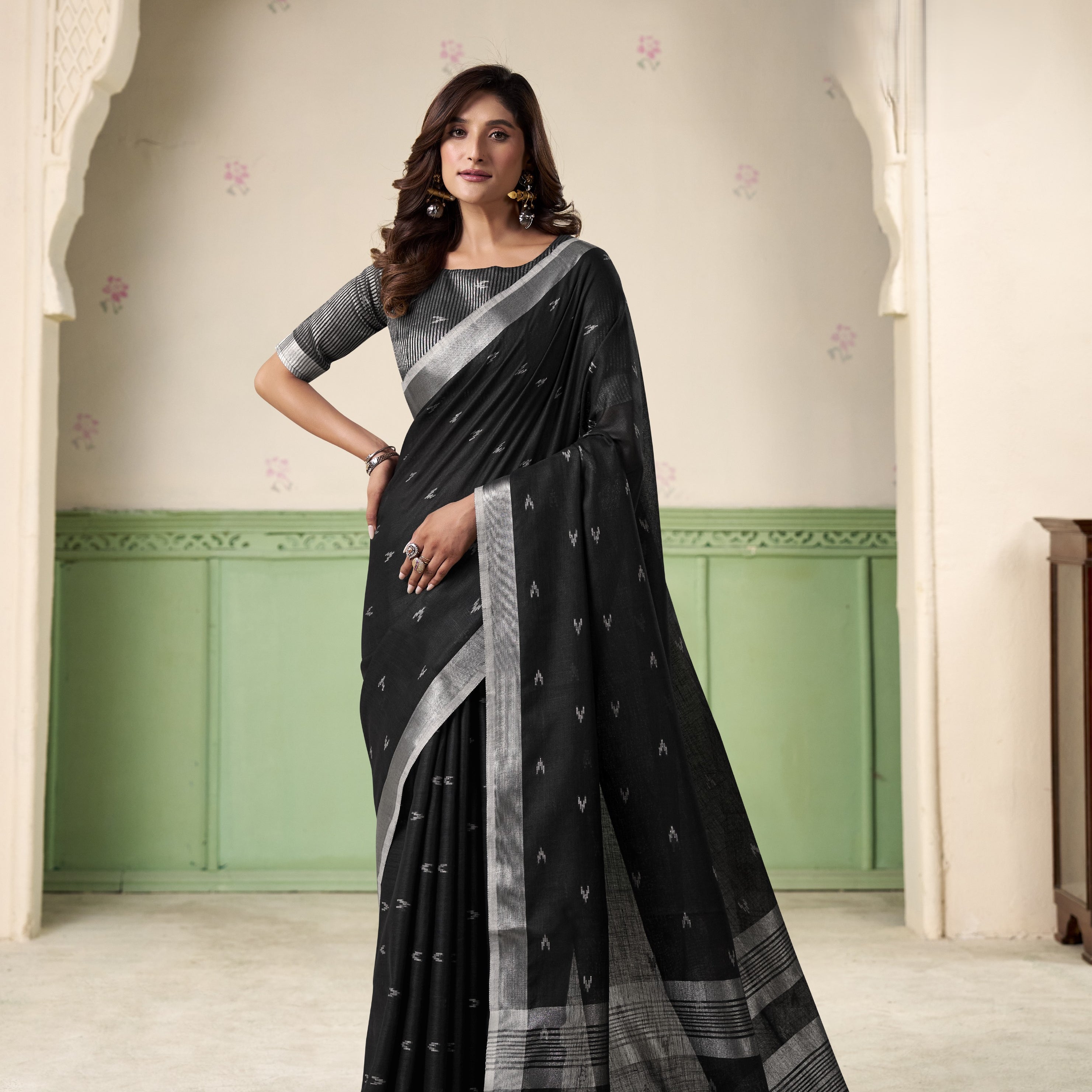 Silk Saree with a Touch of Silver Border