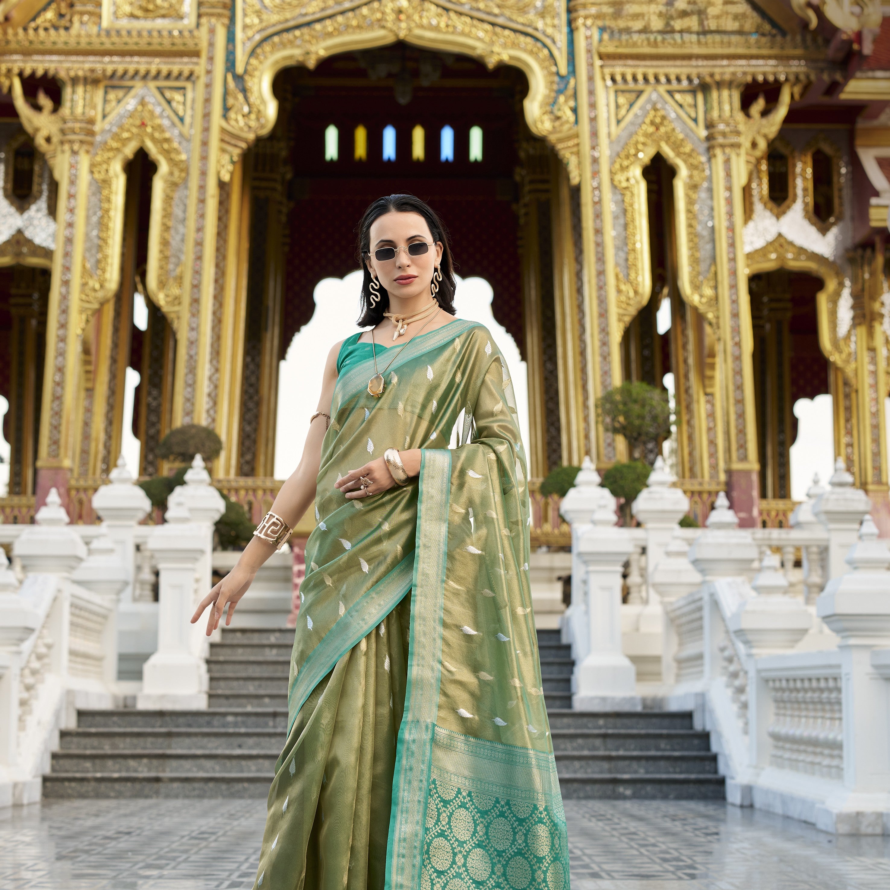 Antique Silk Saree With Zari Border