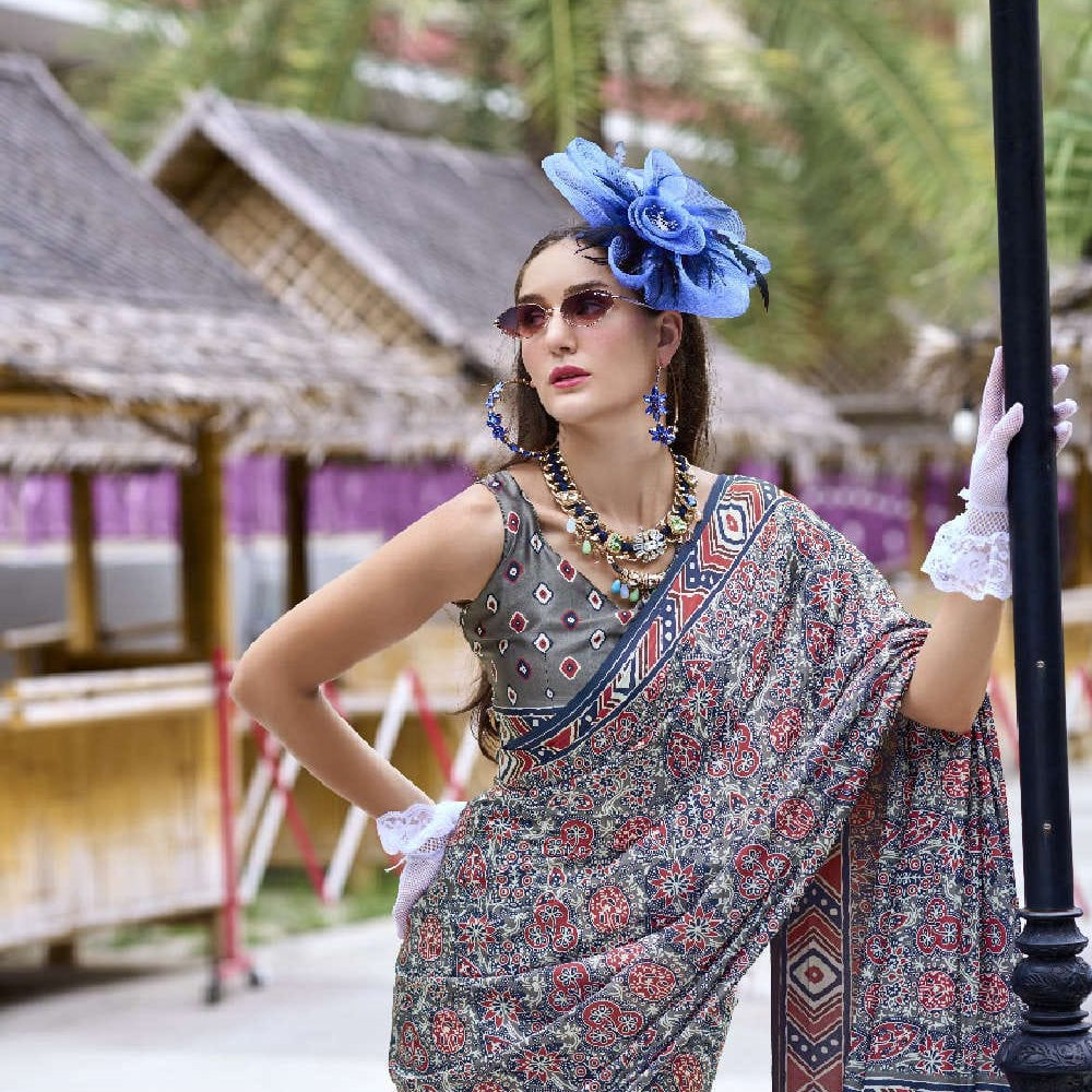 Multi Printed Satin Crepe Saree