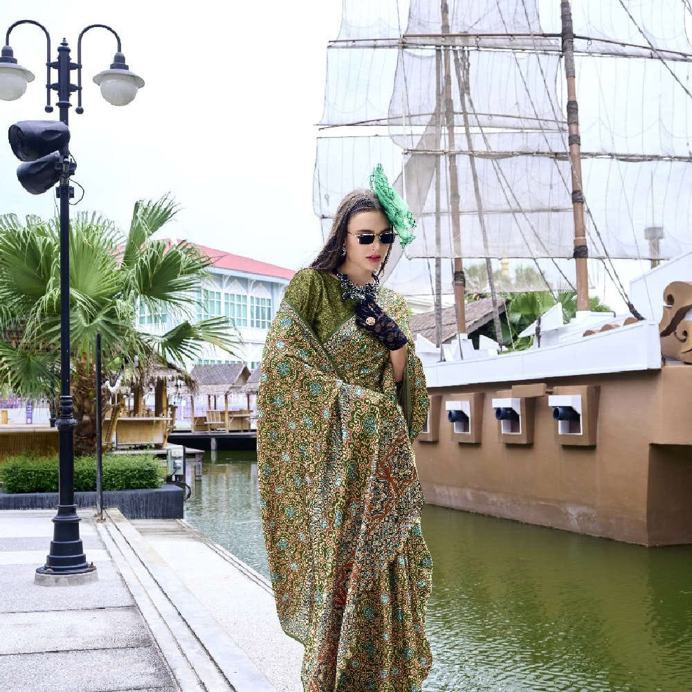 Multi Printed Satin Crepe Saree