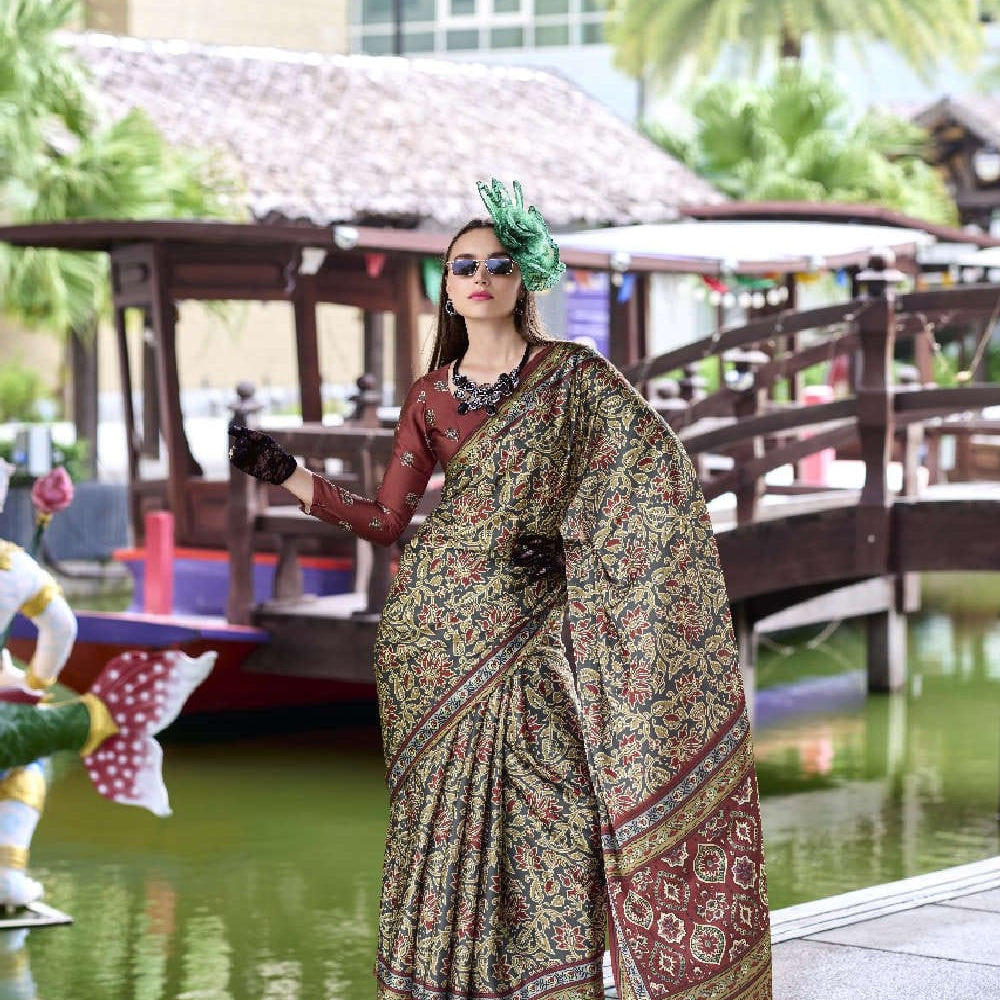 Multi Printed Satin Crepe Saree