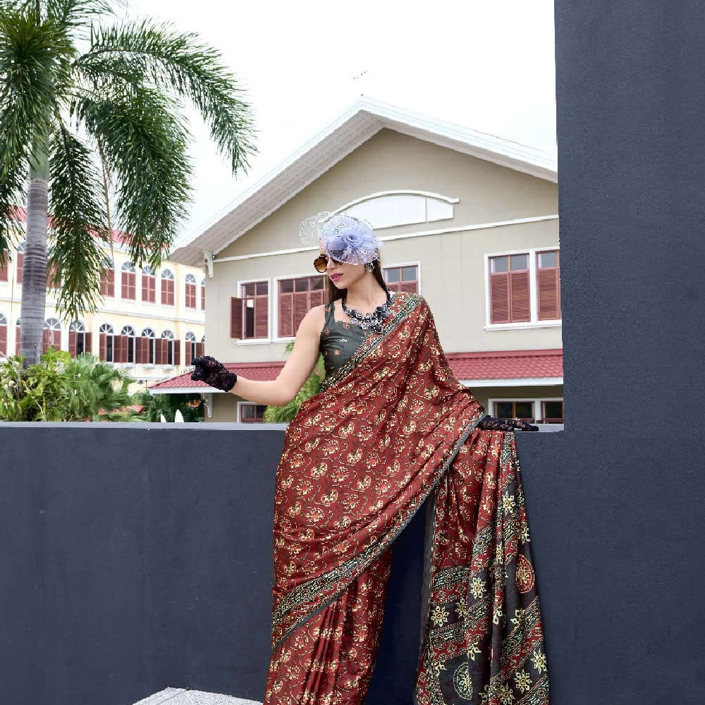 Multi Printed Satin Crepe Saree