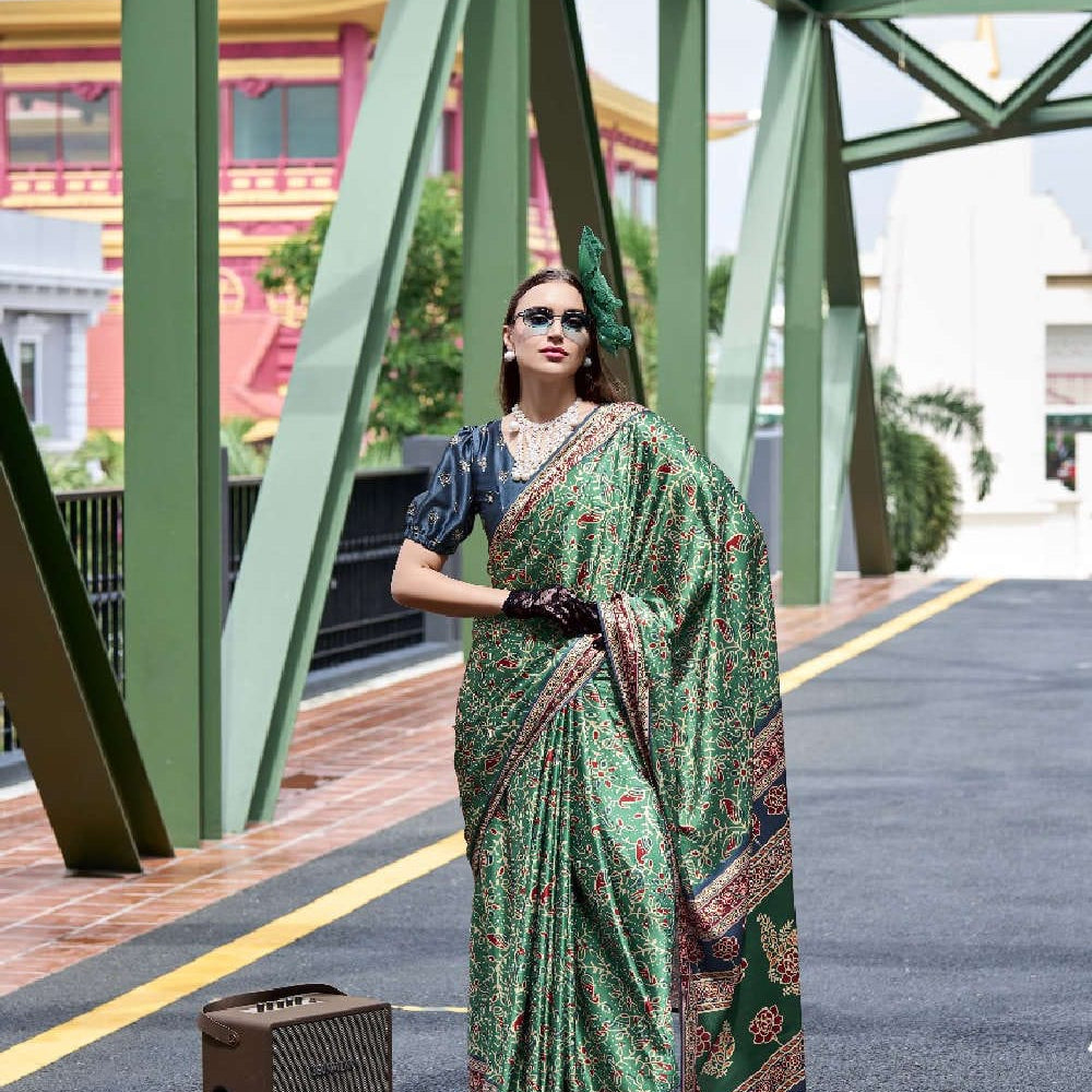 Multi Printed Satin Crepe Saree