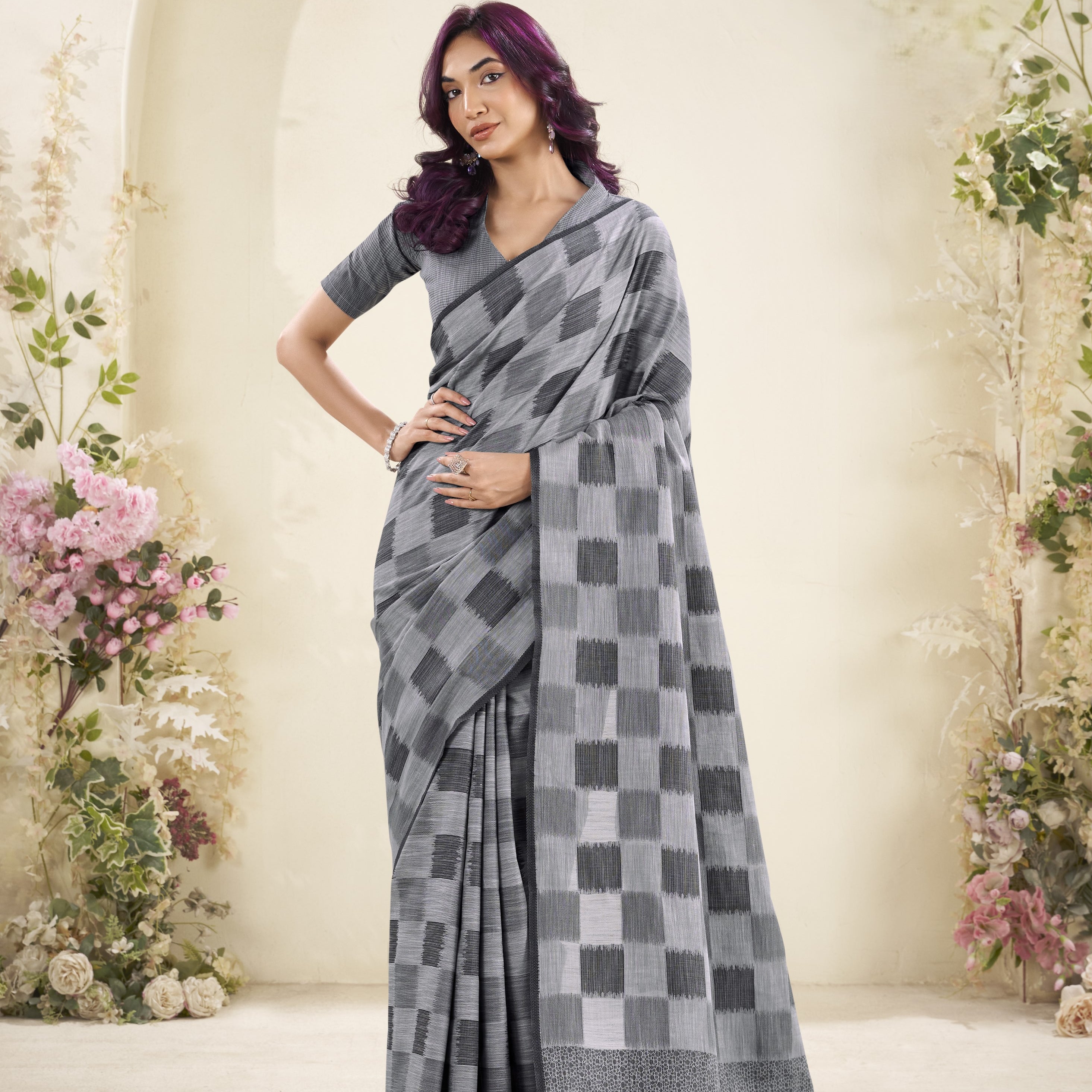 Tissue Silk Saree with a Touch of Block Print