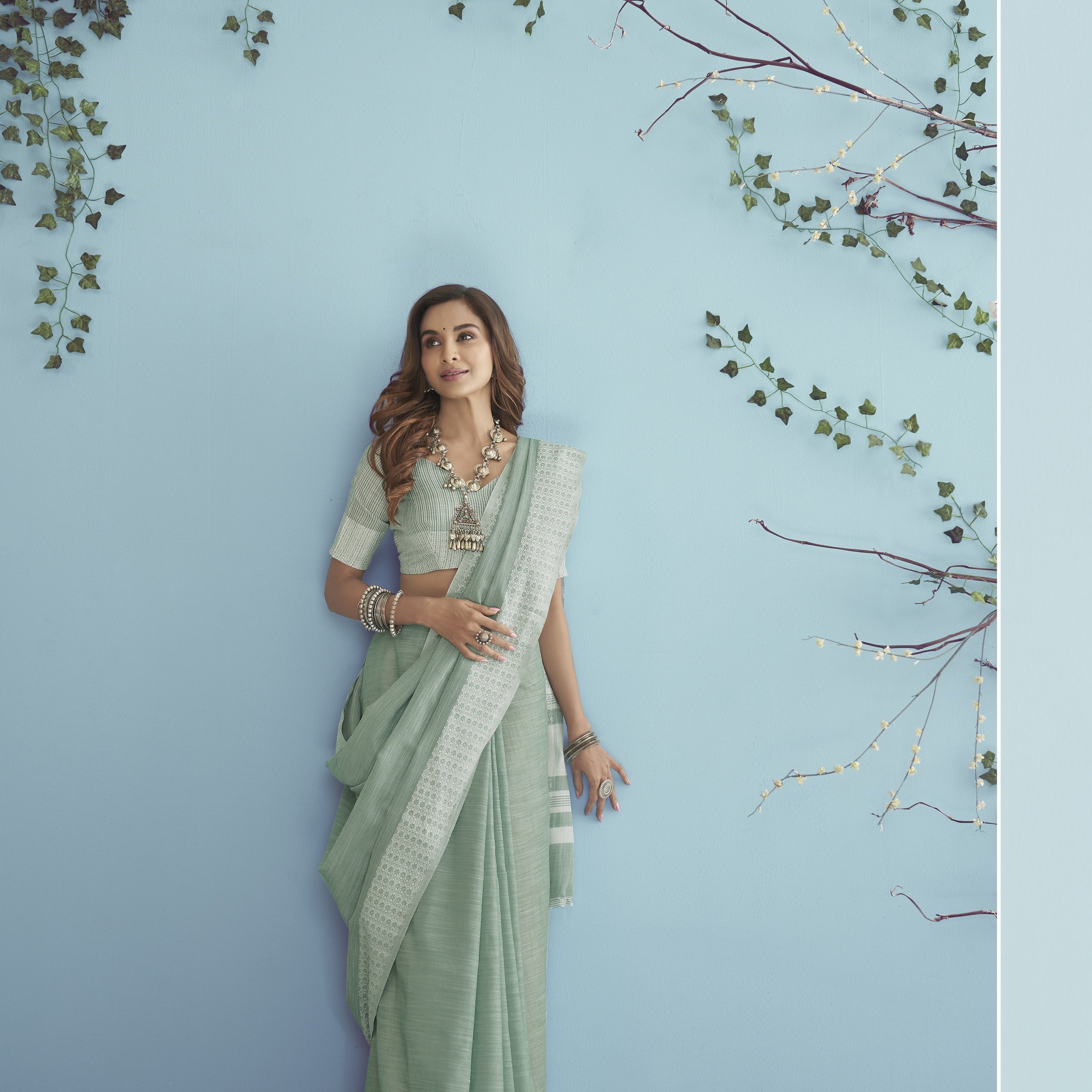 Silk Saree with a Touch of Silver Border