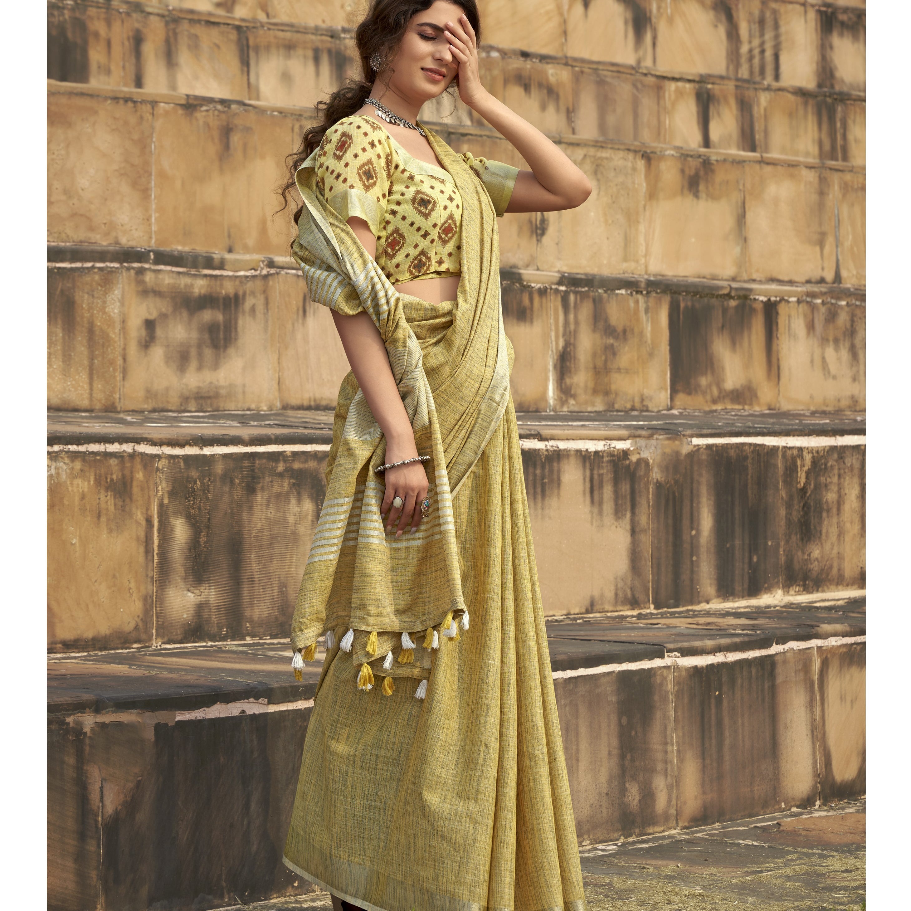 Silk Saree with a Touch of Silver Border