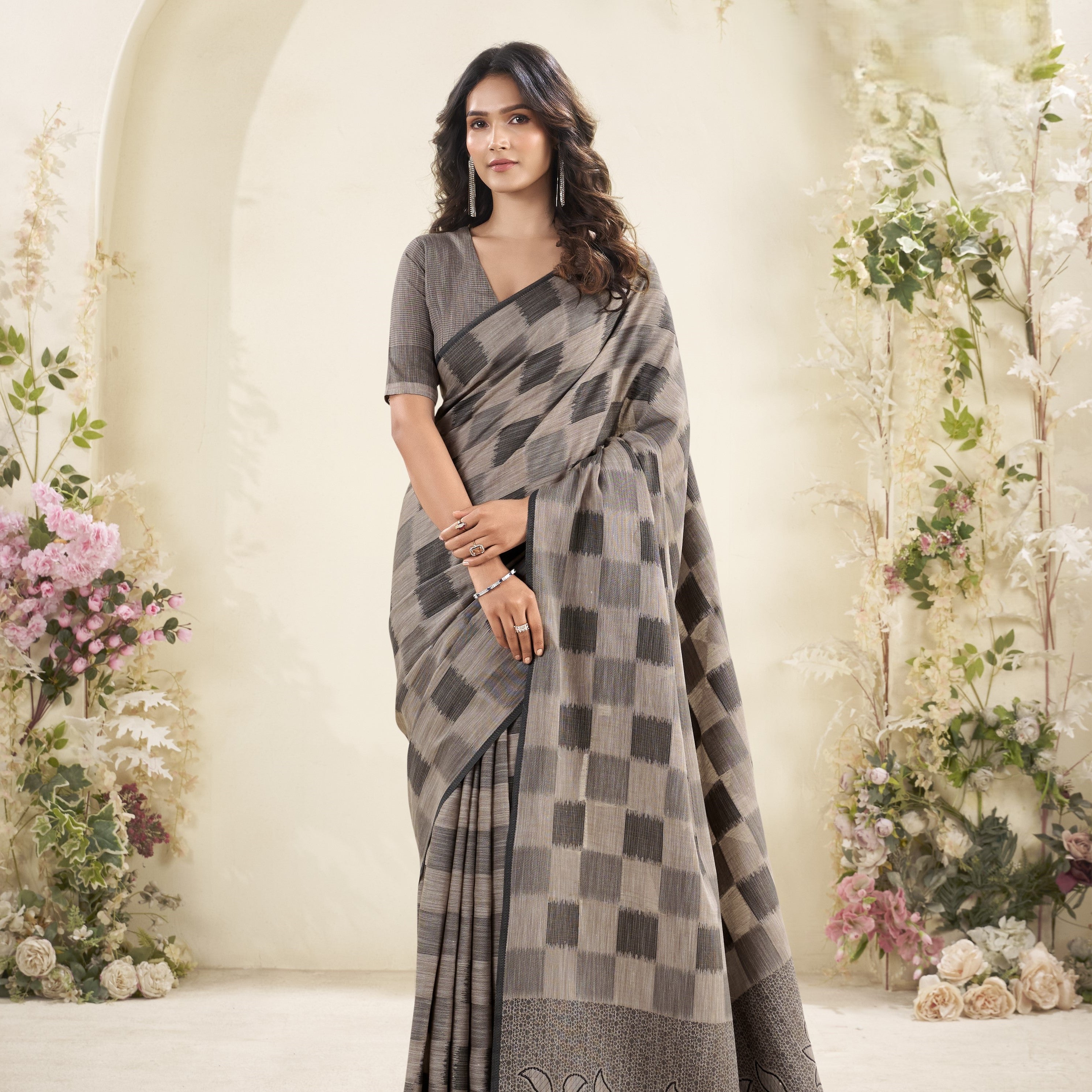 Tissue Silk Saree with a Touch of Block Print