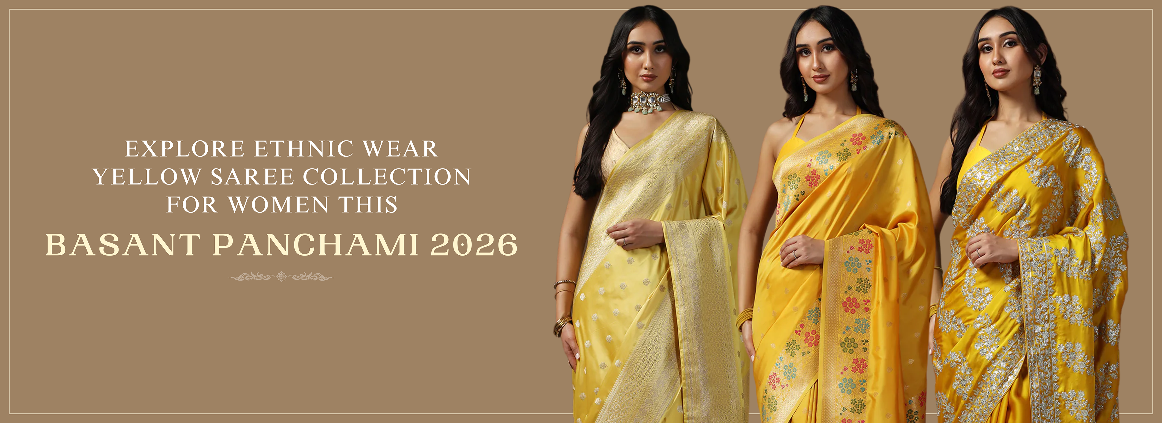 Explore Ethnic Wear Yellow Saree Collection for Women This Basant Panchami 2026 by Bombay Selections