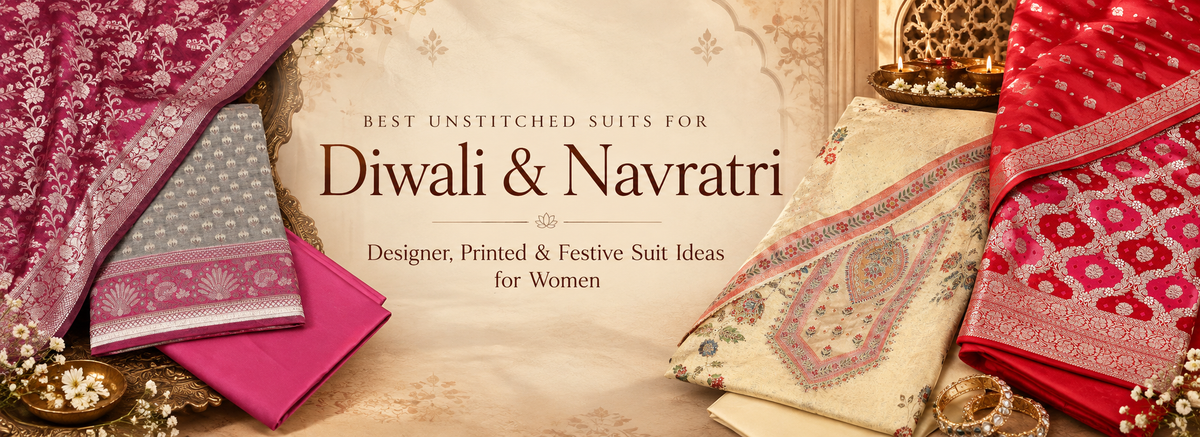 Best Unstitched Suits for Diwali & Navratri: Designer, Printed & Festive Suit Ideas for Women