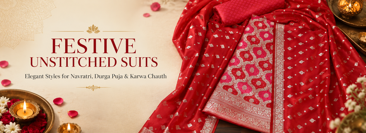Festive Unstitched Suits: Elegant Styles for Navratri, Durga Puja & Karwa Chauth | Bombay Selections