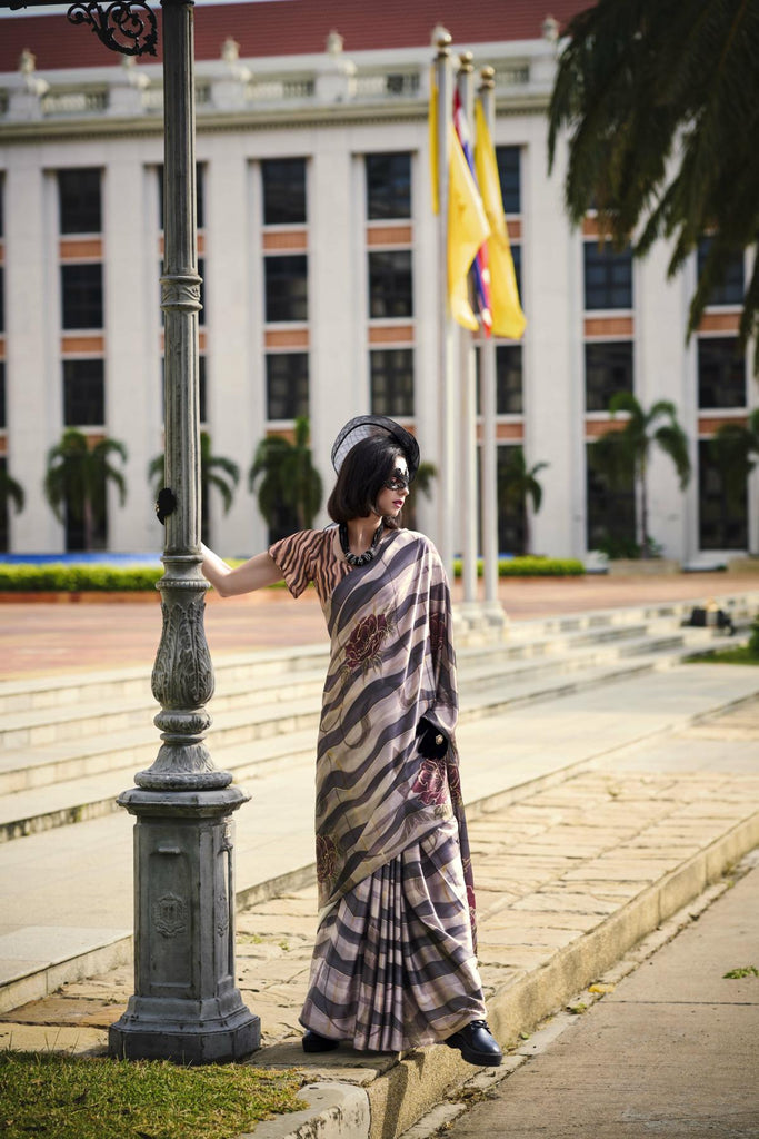 Multi Printed Satin Crepe Saree