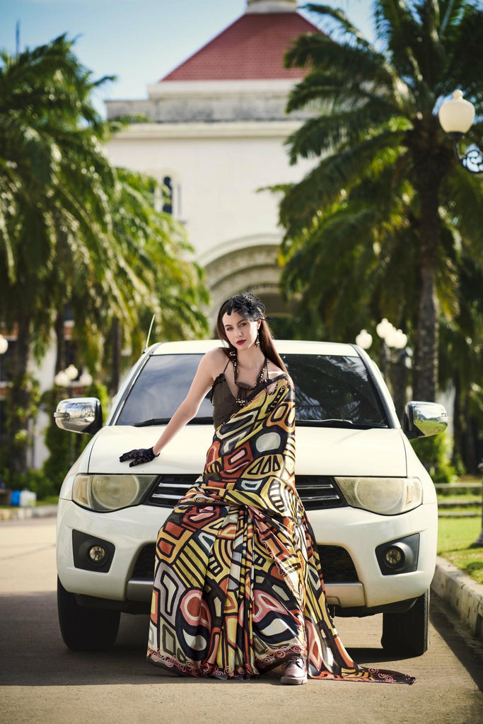 Multi Printed Satin Crepe Saree
