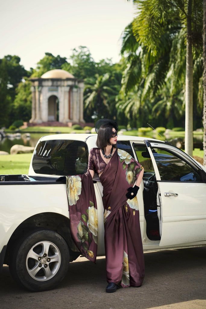 Multi Printed Satin Crepe Saree