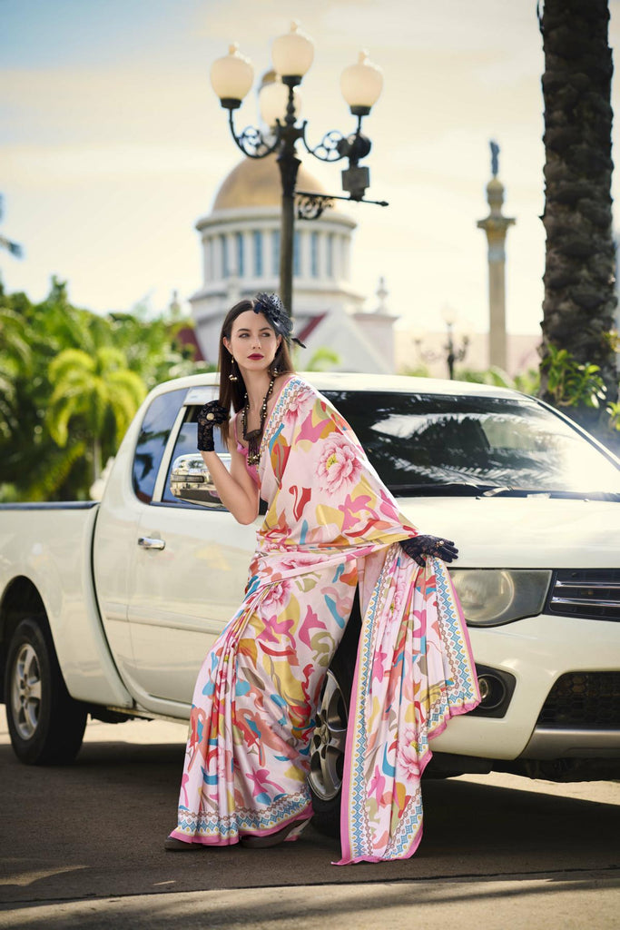 Multi Printed Satin Crepe Saree