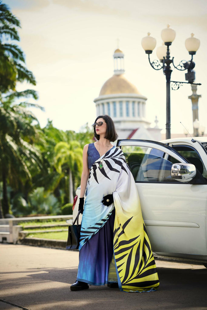 Multi Printed Satin Crepe Saree