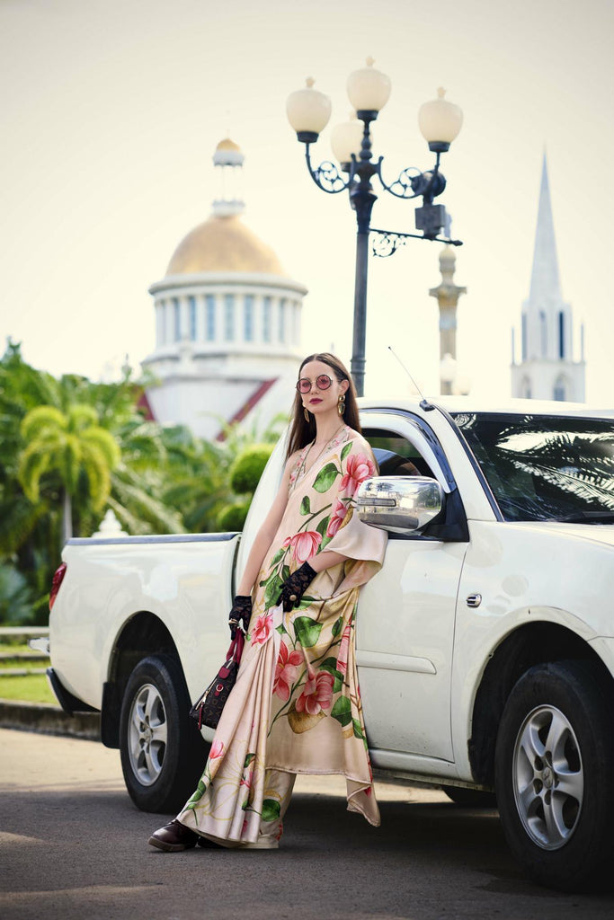 Multi Printed Satin Crepe Saree