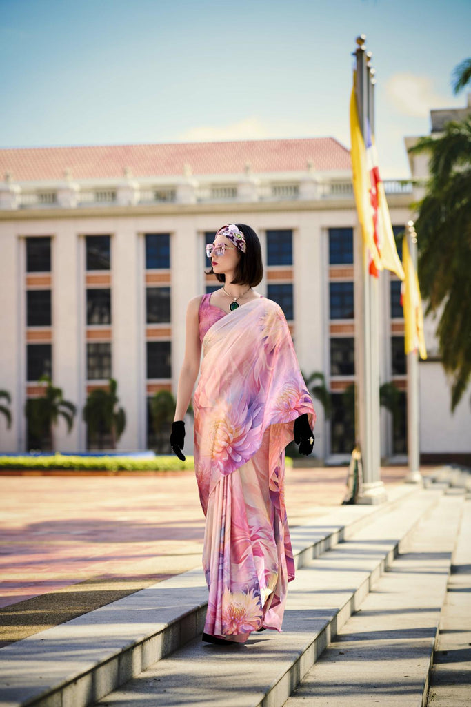 Multi Printed Satin Crepe Saree