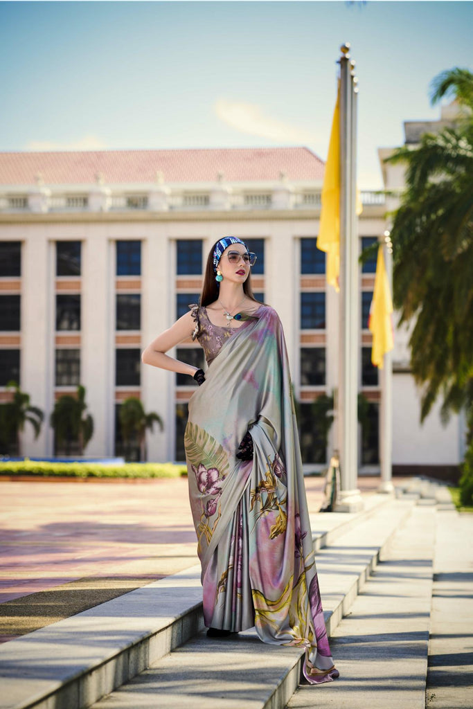 Multi Printed Satin Crepe Saree