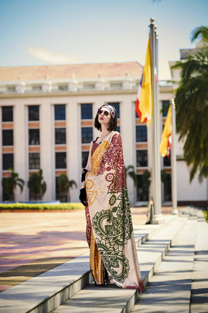 Multi Printed Satin Crepe Saree