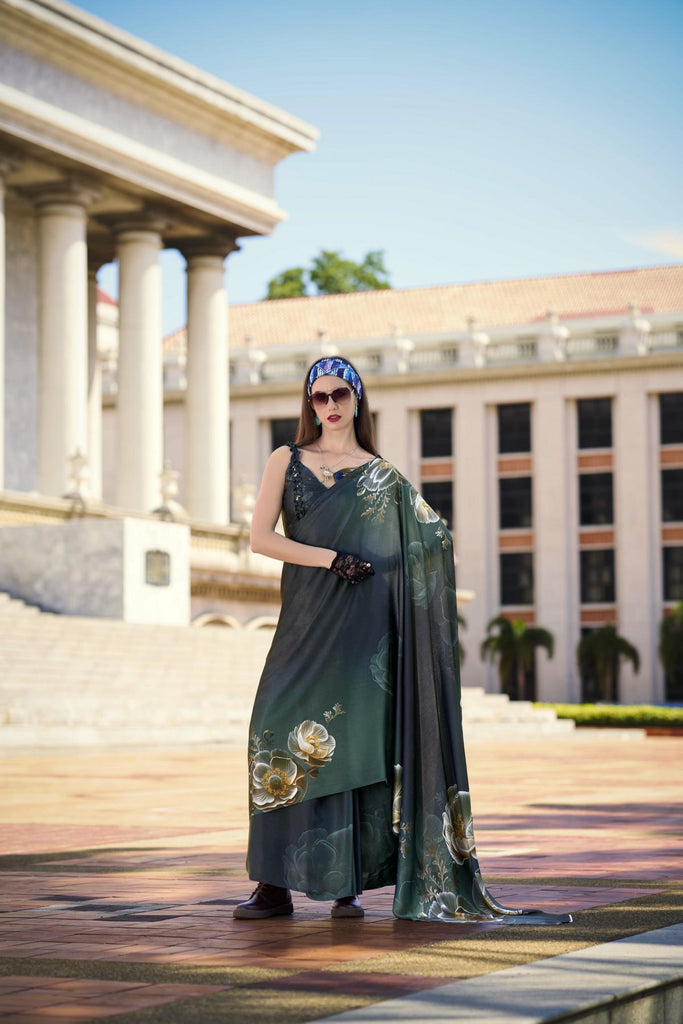 Multi Printed Satin Crepe Saree