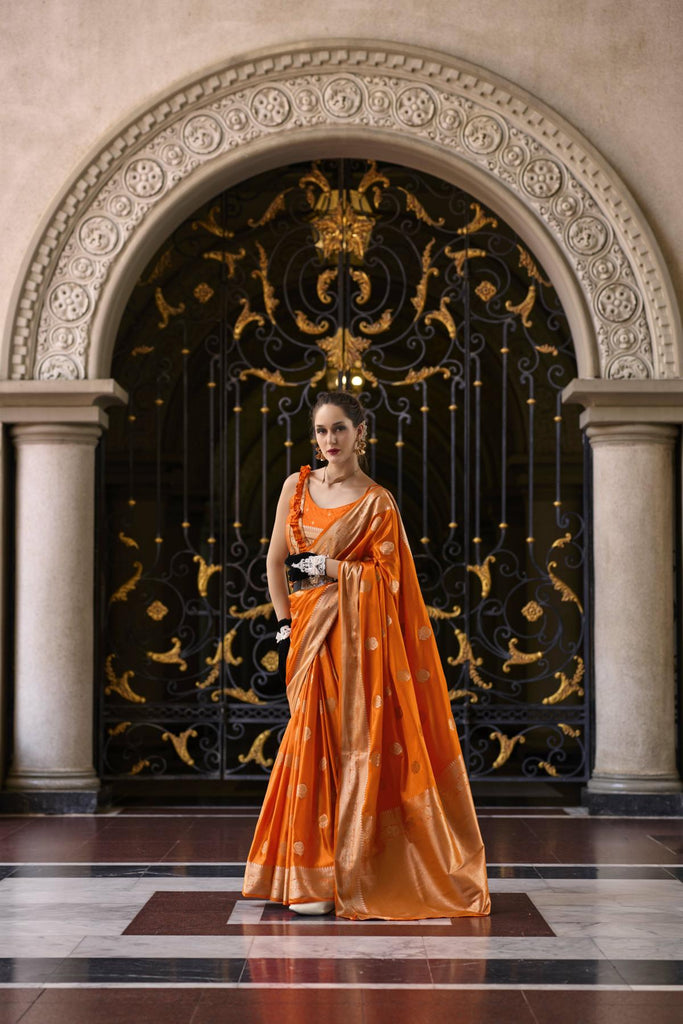 Draped in Royalty: Banarasi Silk with Golden Zari Grandeur