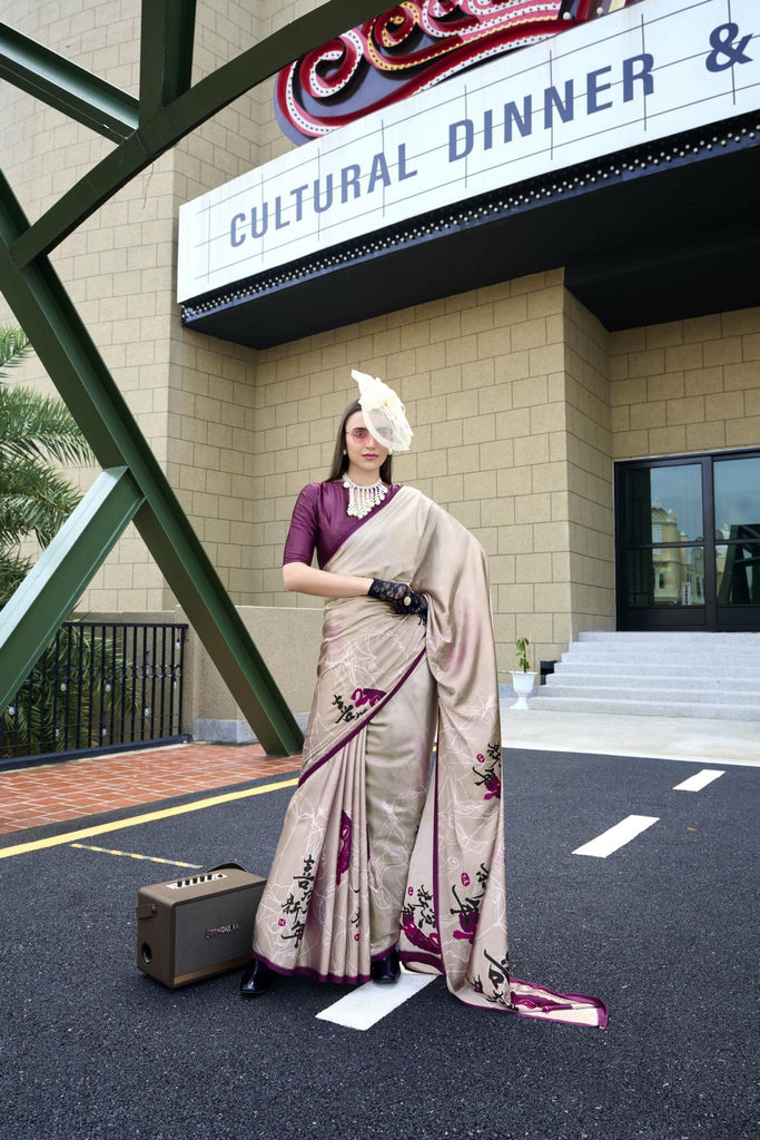 Multi Printed Satin Crepe Saree
