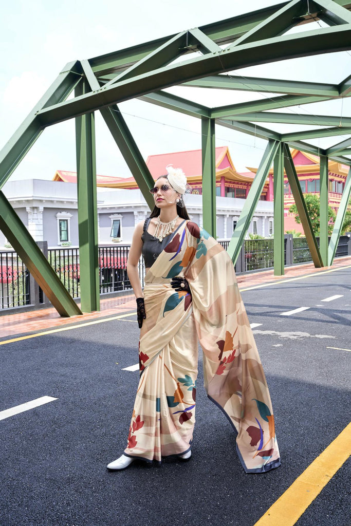 Multi Printed Satin Crepe Saree