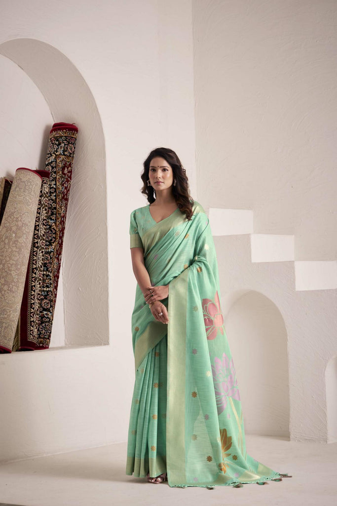 Woven Cotton Saree with Classic Zari Border
