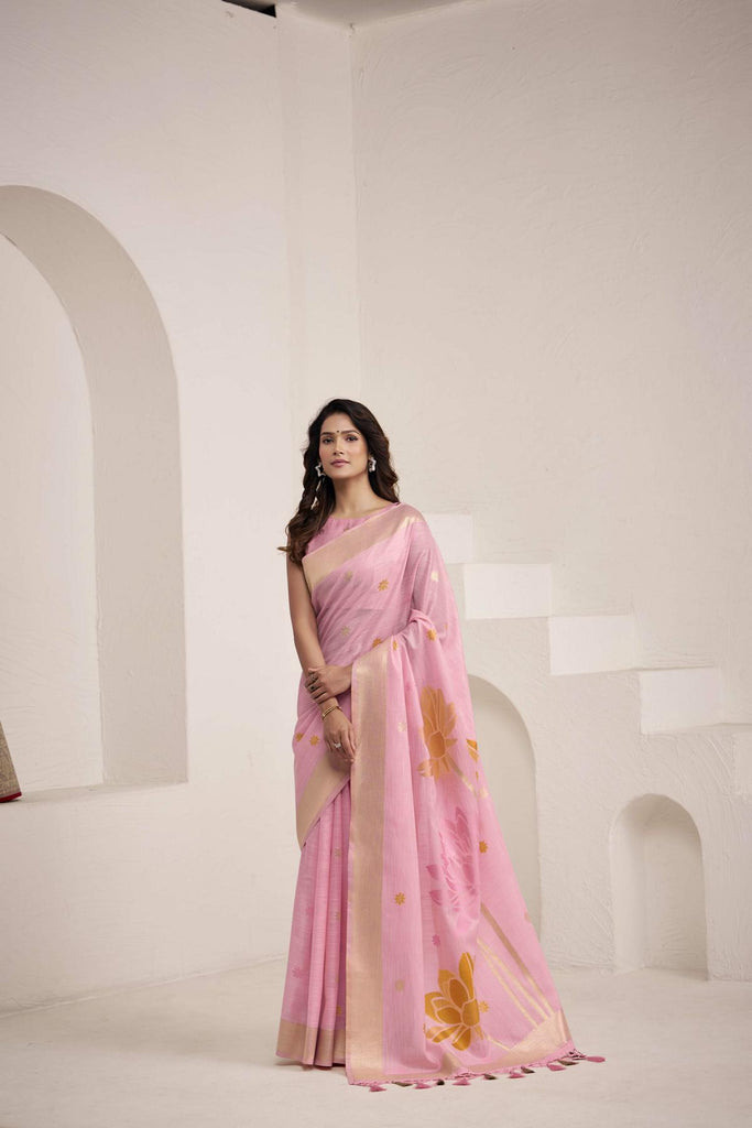 Woven Cotton Saree with Classic Zari Border