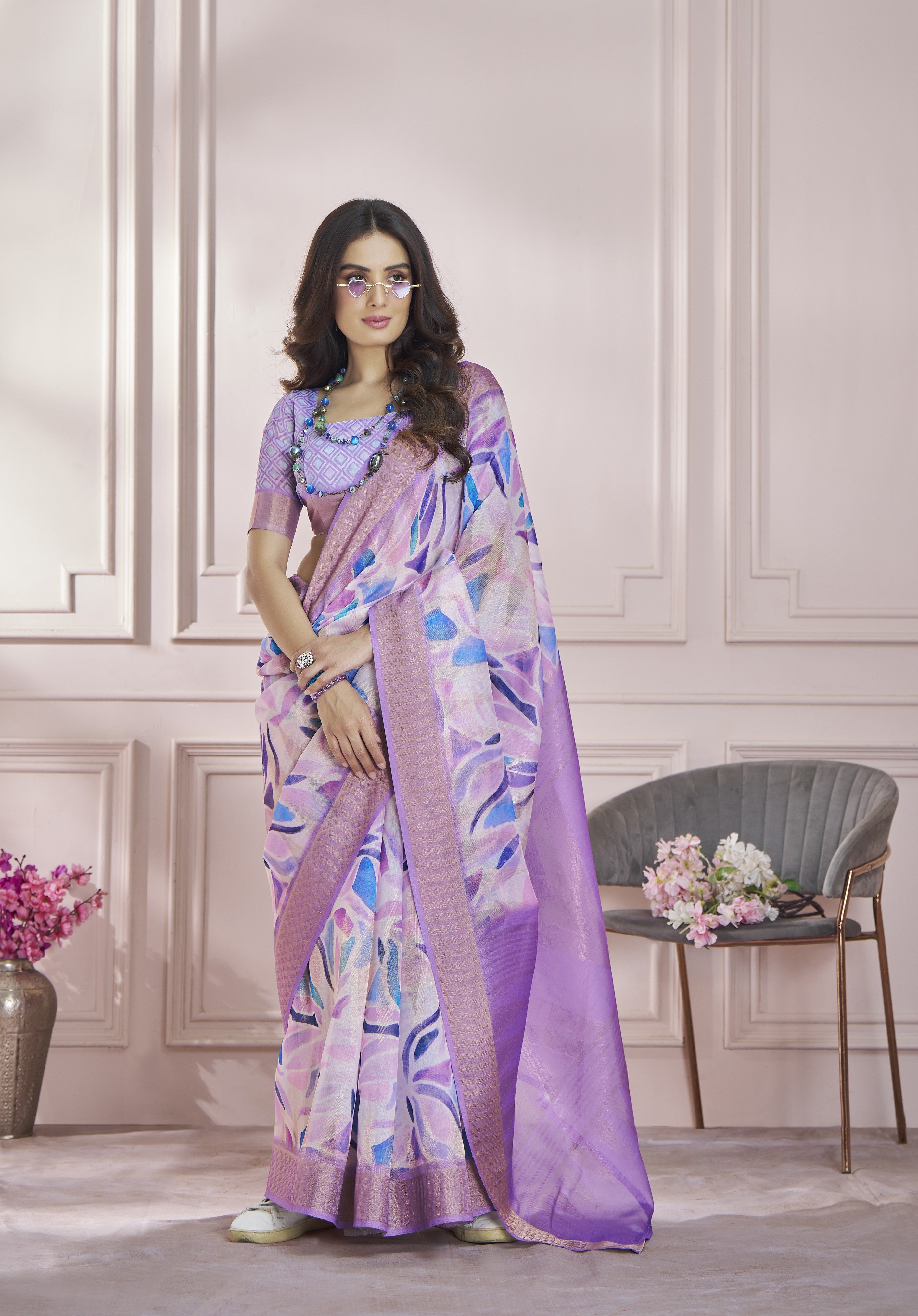 Printed Cotton Silk Saree with Zari border