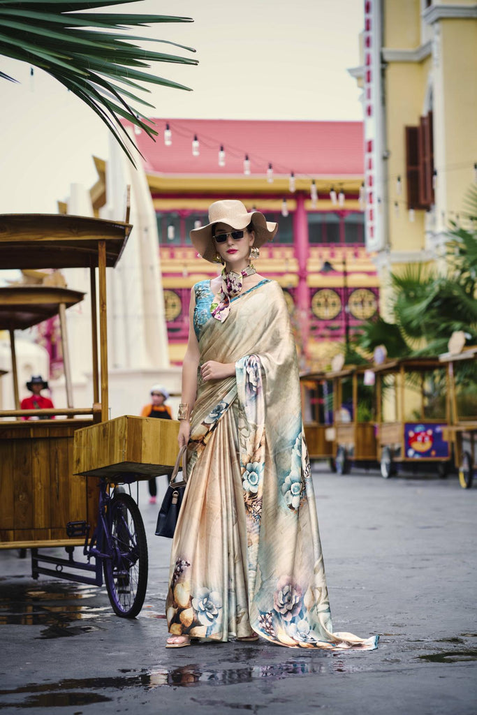 Multi Printed Satin Crepe Saree