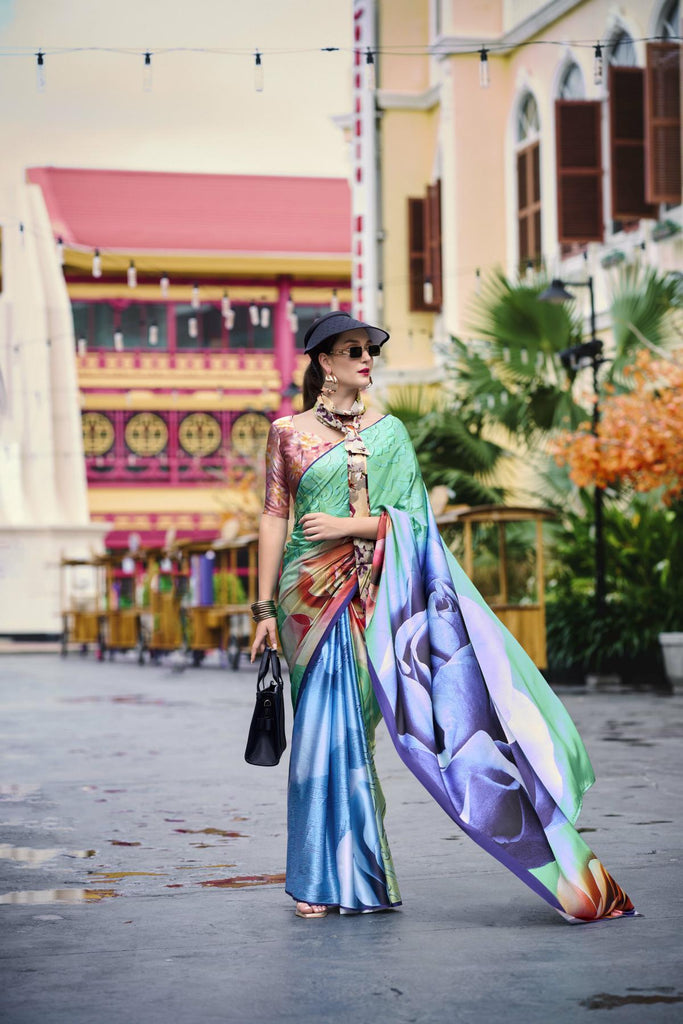 Multi Printed Satin Crepe Saree
