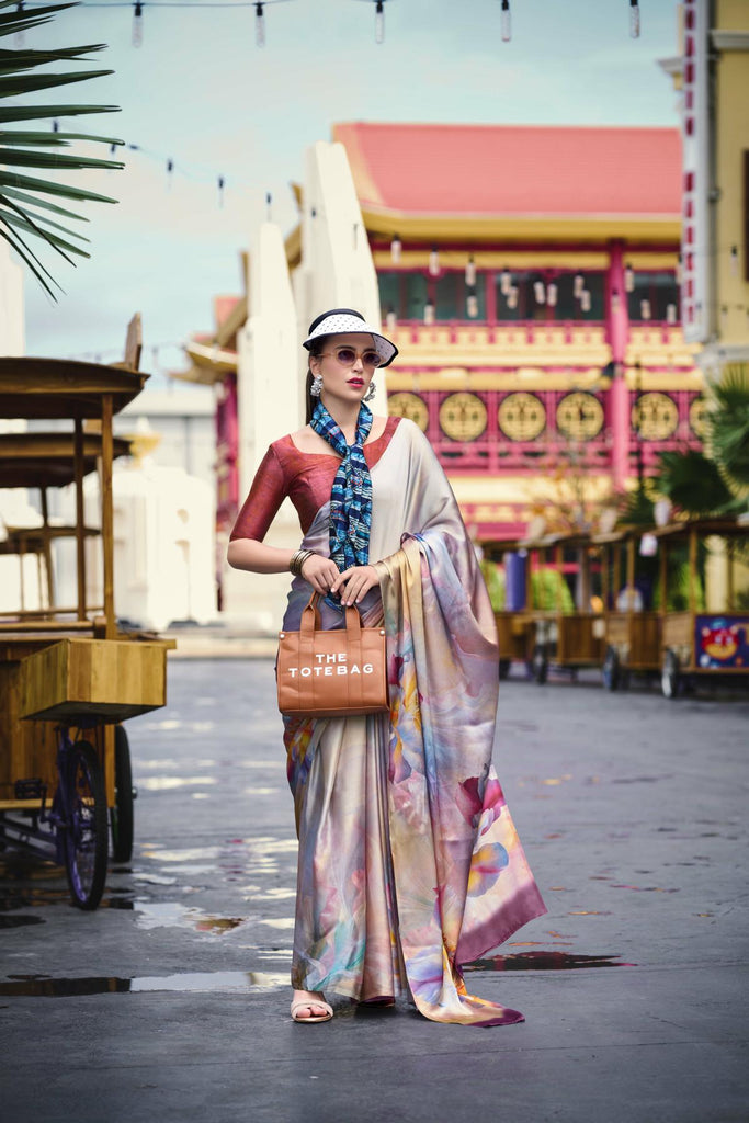Multi Printed Satin Crepe Saree